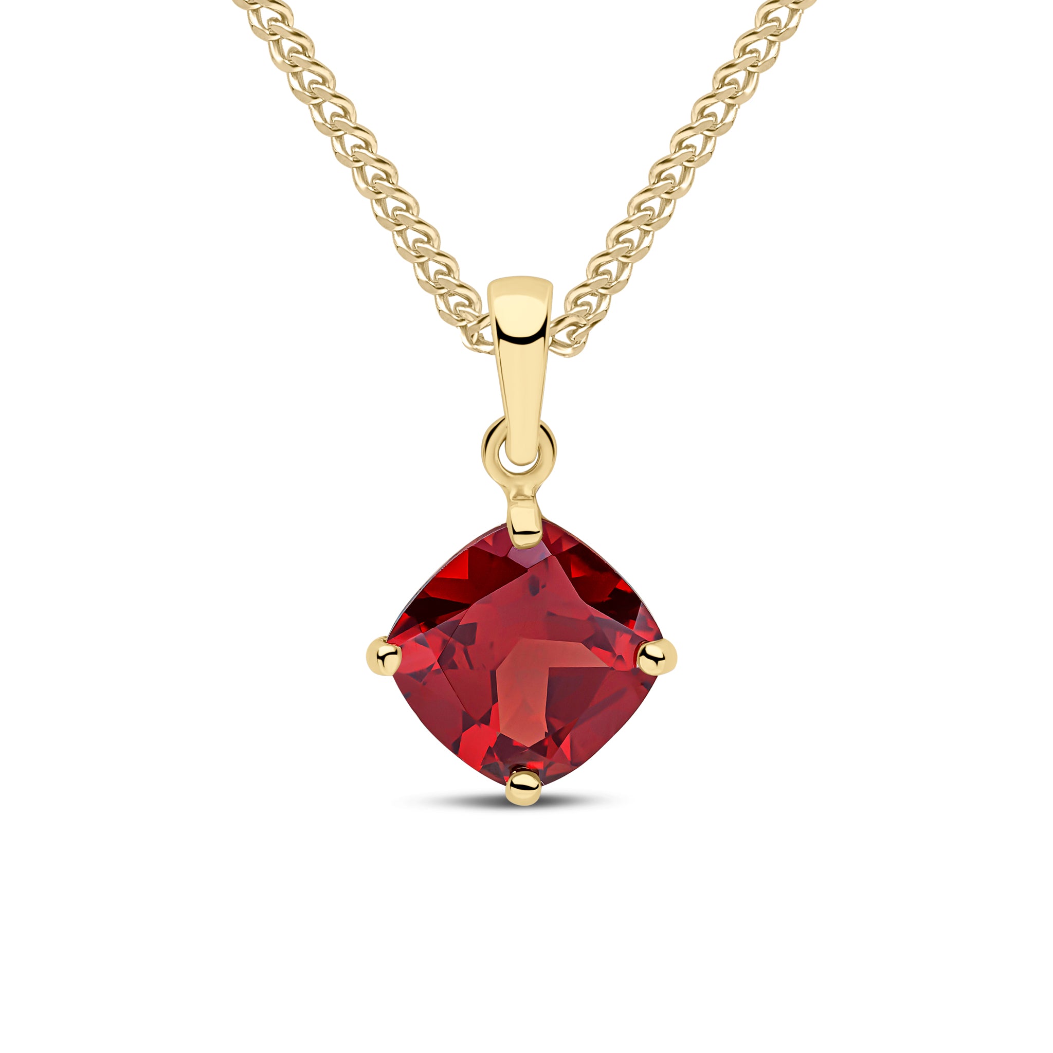 9ct Yellow Gold 8mm Cushion Garnet Claw Set Pendant