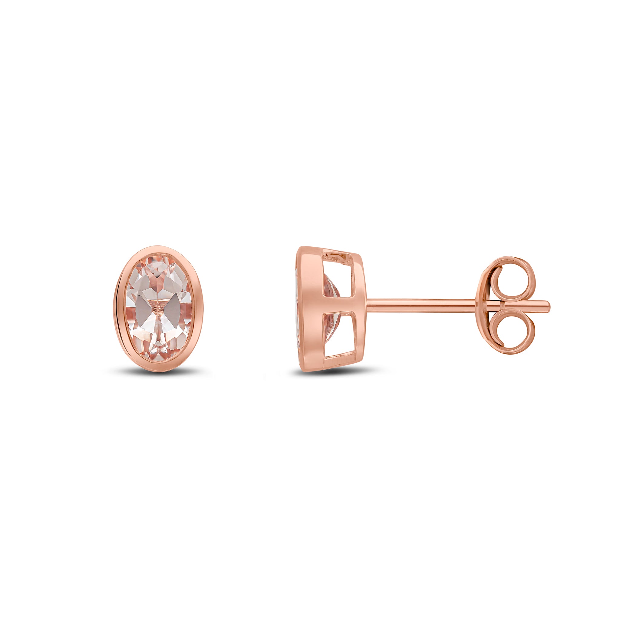 9ct rose gold 6 x 4 mm oval morganite rubover Earrings