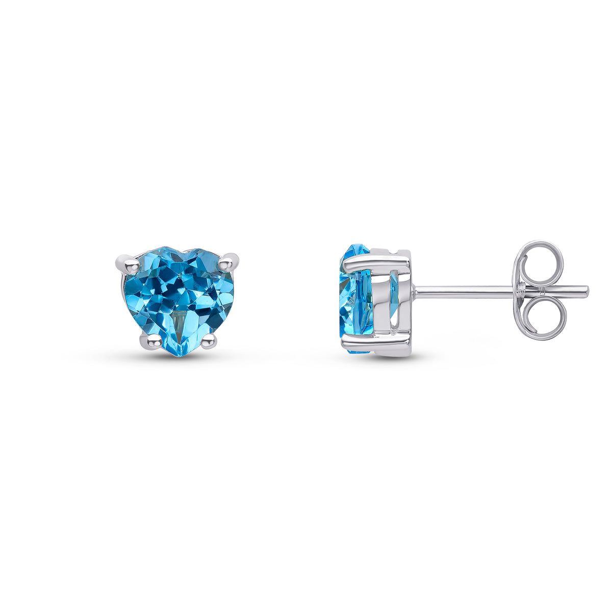 9ct White Gold 6mm Heartshape Swiss Blue Topaz Claw Set Earrings