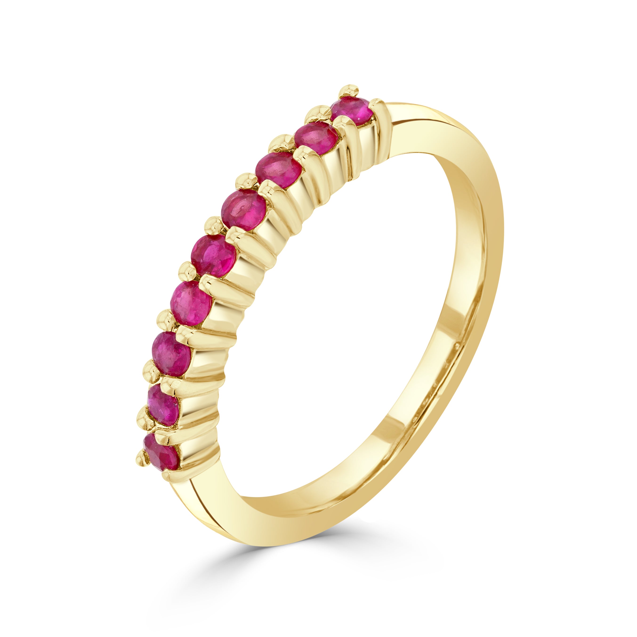 9ct Yellow Gold Round Ruby Claw Set 9 Stone Ring