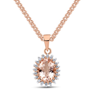 9ct rose gold oval morganite & diamond cluster pendant