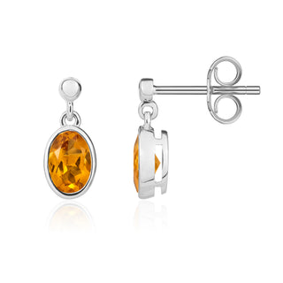 9ct white gold 6 x 4 mm oval citrinerine rubover Drop Earrings With 2.5mm Bead Top