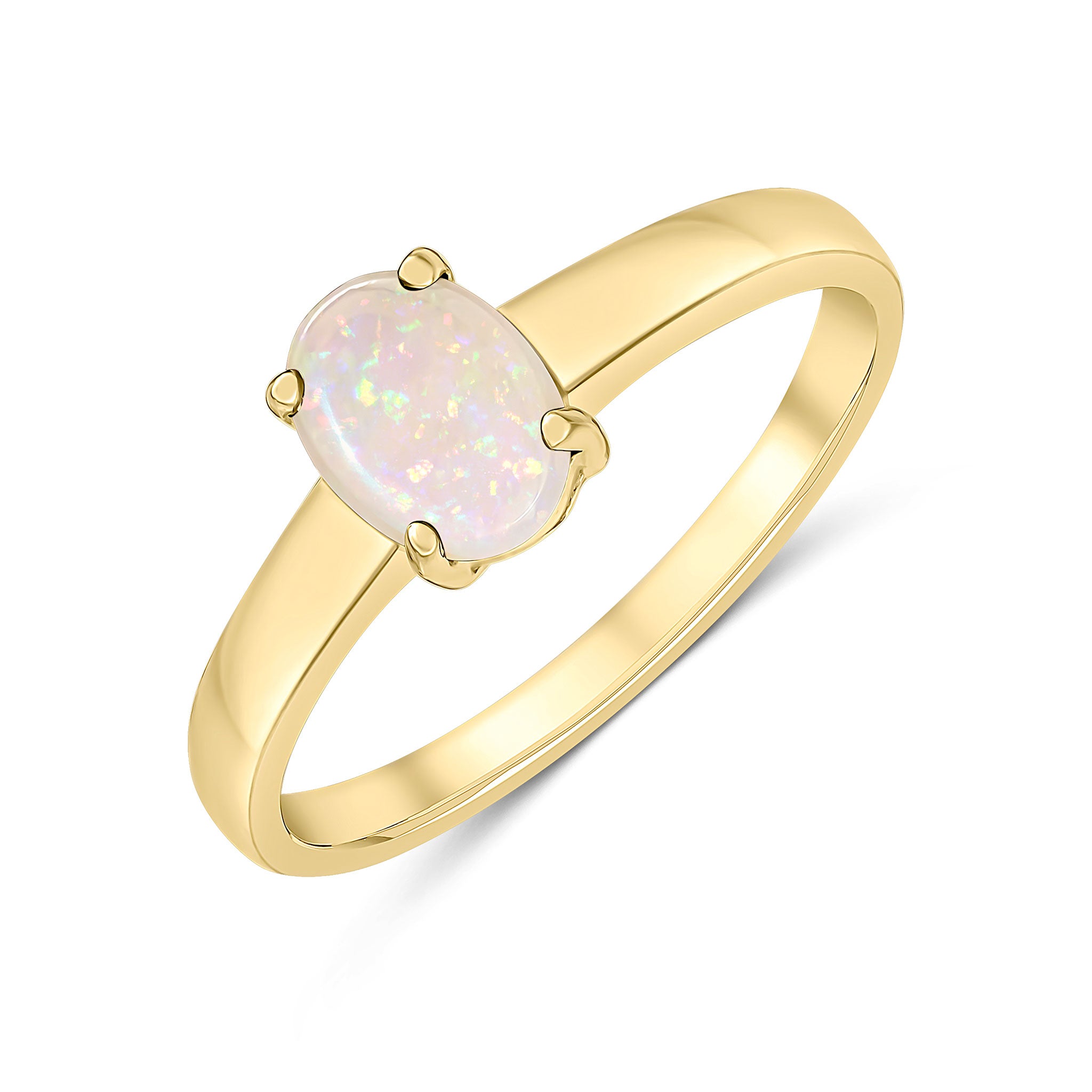 9ct Yellow Gold 9x7mm Oval Opal Claw Single Stone Ring