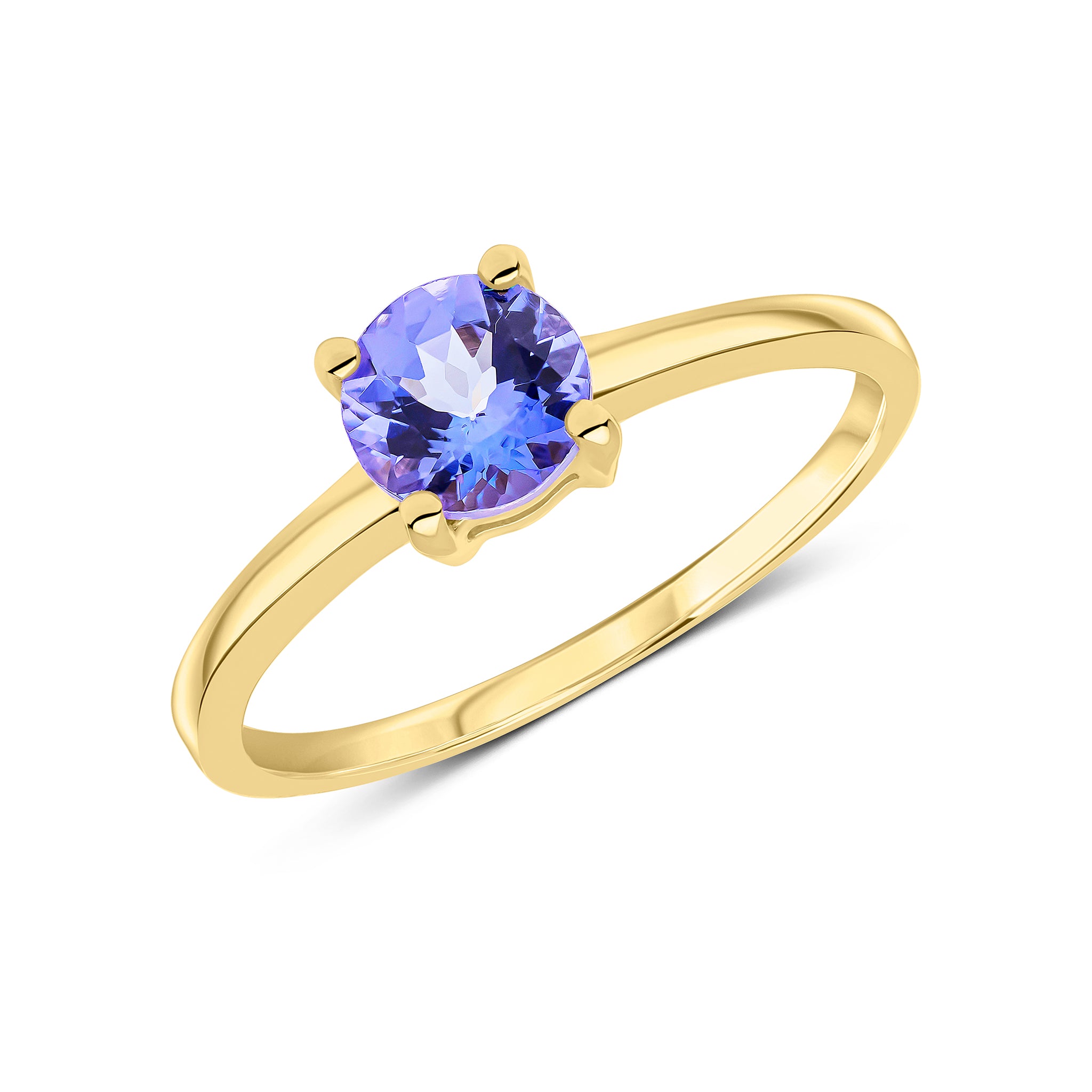 9ct Yellow Gold 6mm Round Tanzanite 4 Claw Single Stone Ring