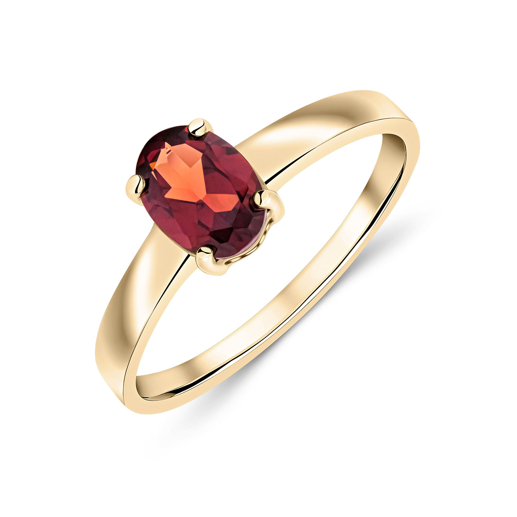 9ct Yellow Gold 7x5mm Oval Garnet 4 Claw Single Stone Ring