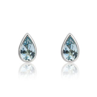 9ct white gold 5 x 3mm Pearshape aquamarine Rubover Set Earrings