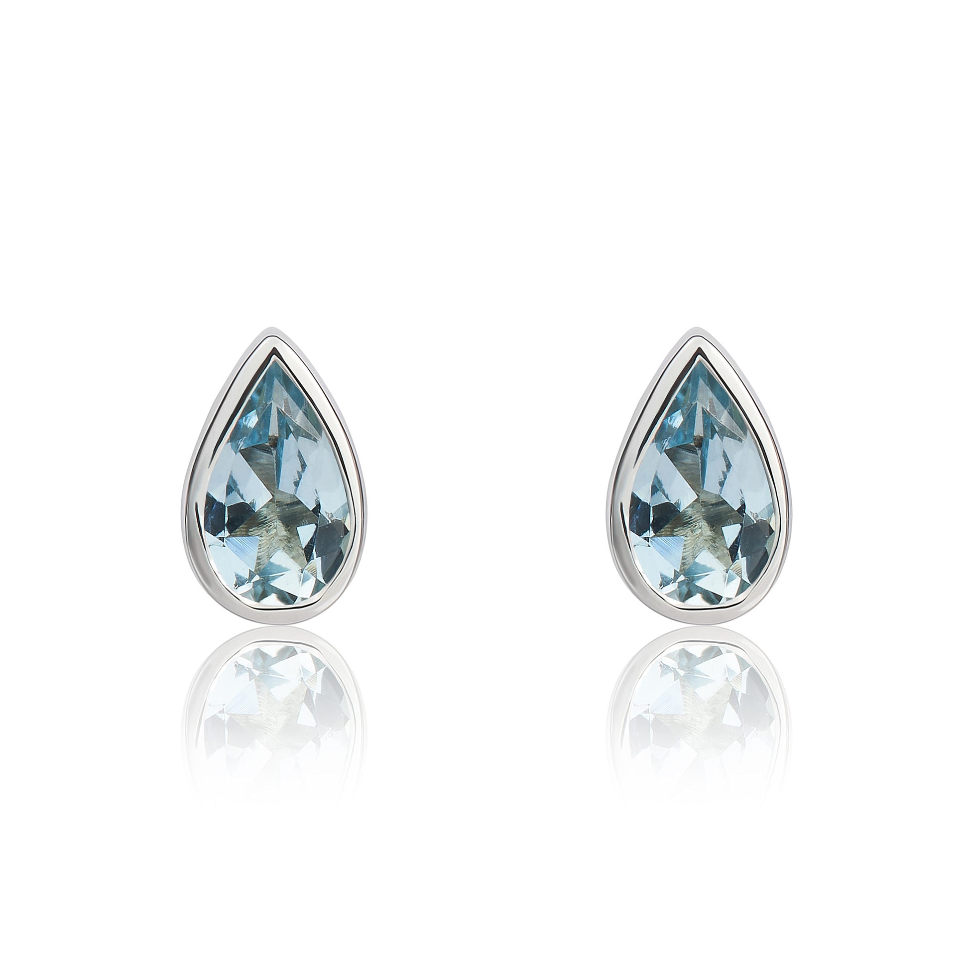 9ct white gold 5 x 3mm Pearshape aquamarine Rubover Set Earrings