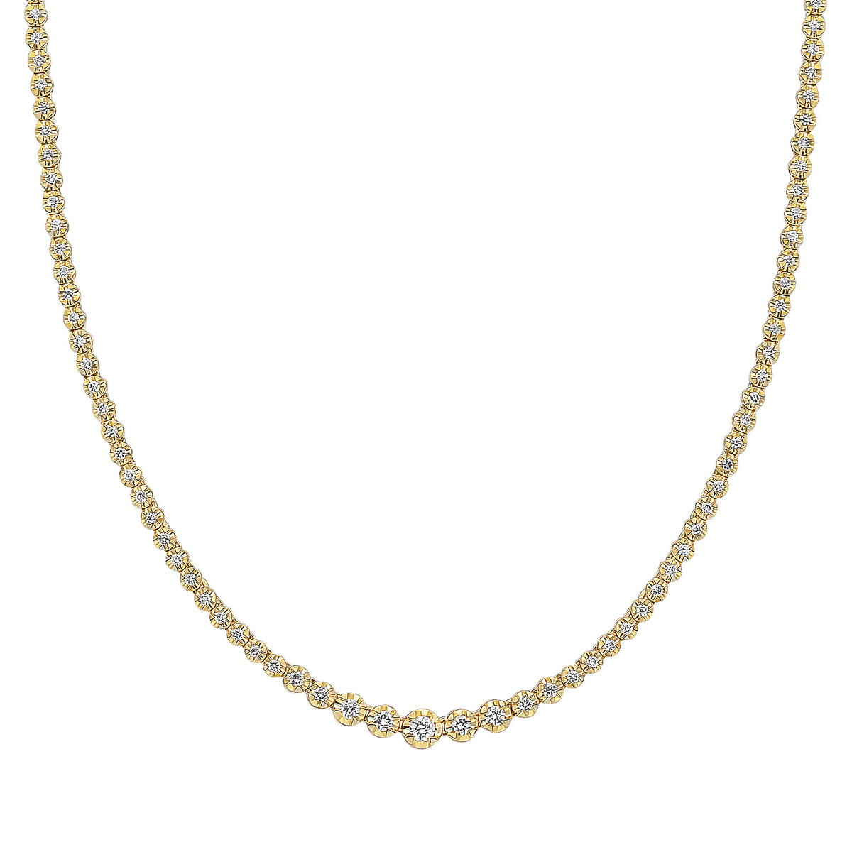 18ct Yellow Gold Brilliant Cut Diamond Claw Set Graduated Line Necklace 2ct