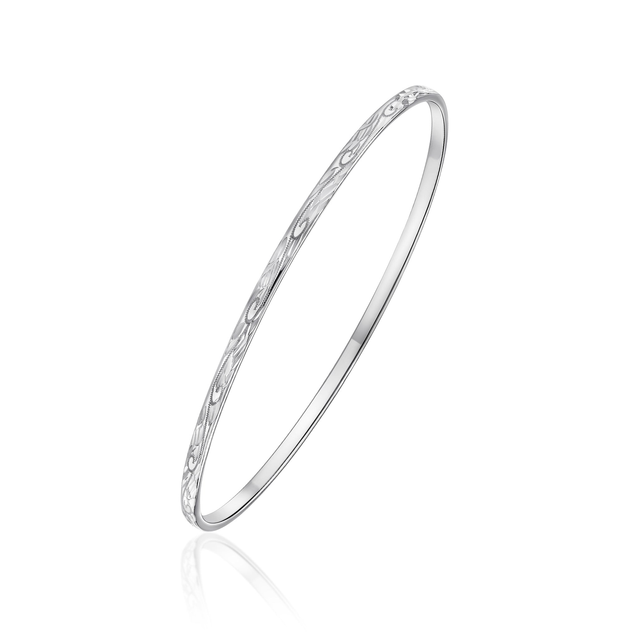 Silver 2.5mm Flat Engraved Stacker Bangle 60mm