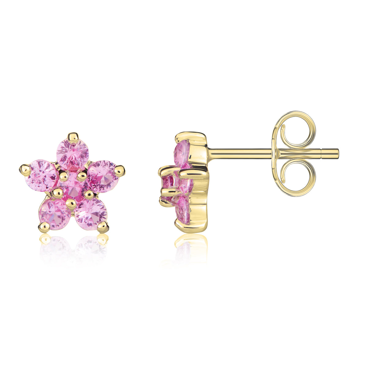 9ct Yellow Gold 5x1 Round Pink Sapphire Claw Set Cluster Earrings
