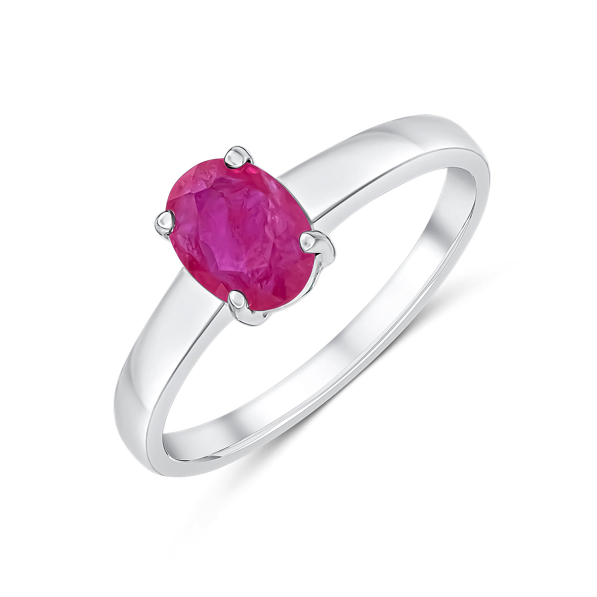 9ct White Gold 7x5mm Oval Ruby Claw Set Single Stone Ring