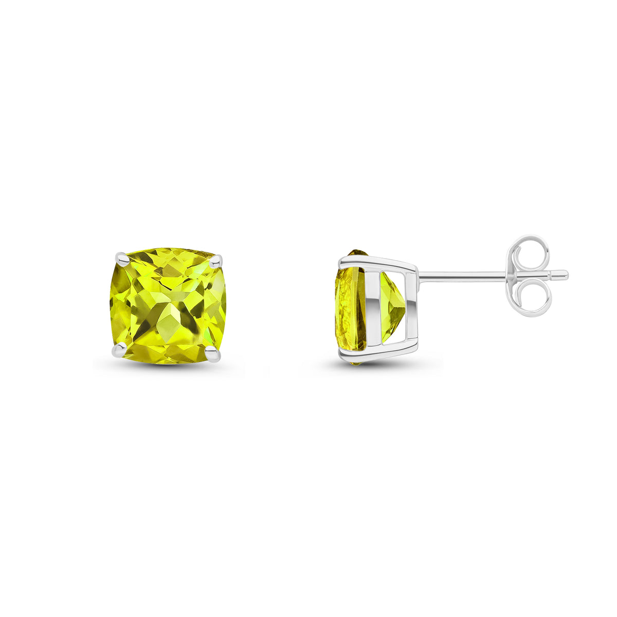 9ct White Gold 8mm Cushion Peridot Claw Set Earrings