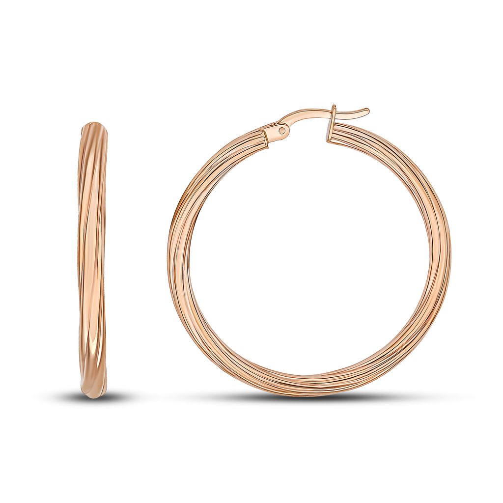 9ct rose gold 3mm Twist Tube Hoop Earrings. 36mm Outer Diameter