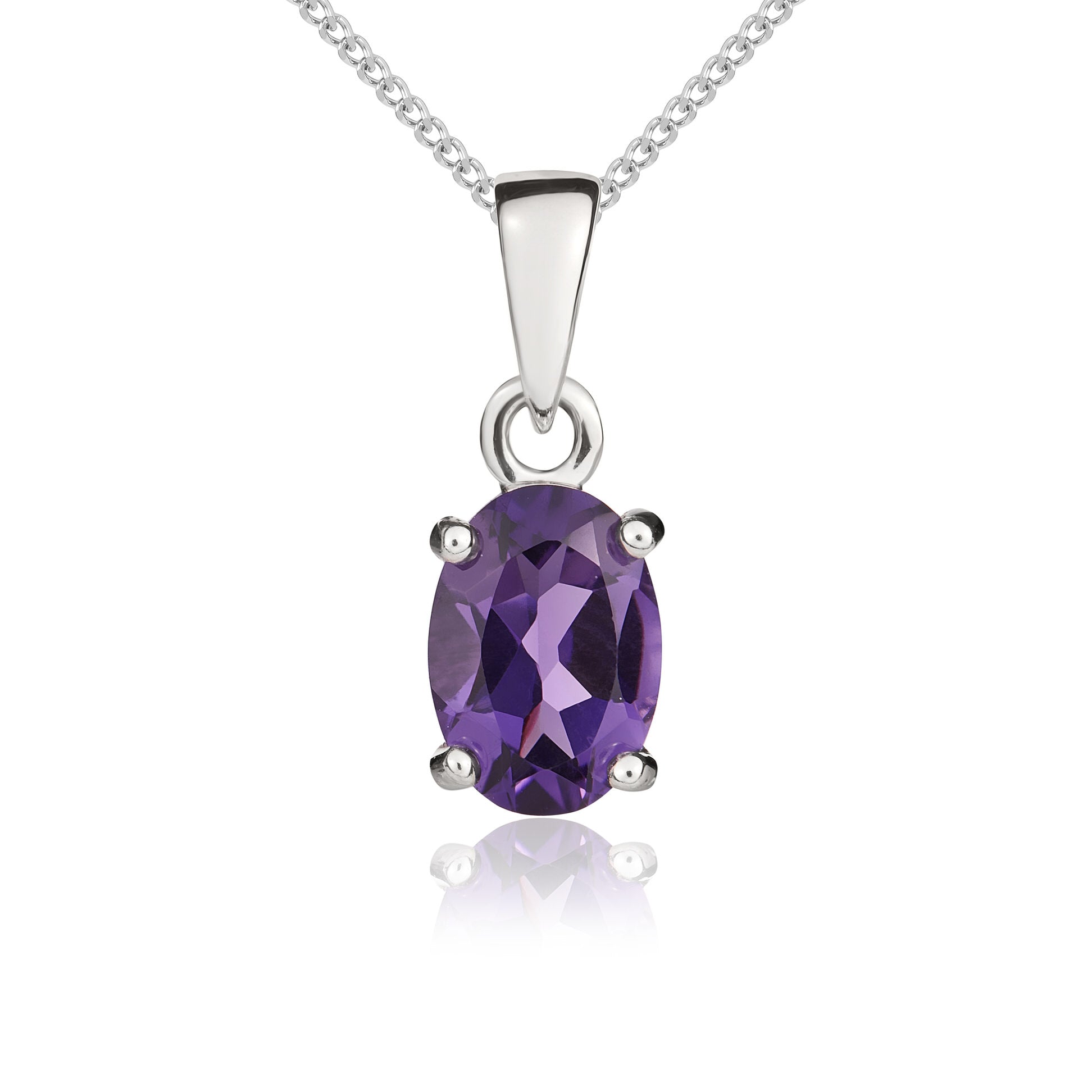 9ct White Gold Oval Amethyst Claw Pendant