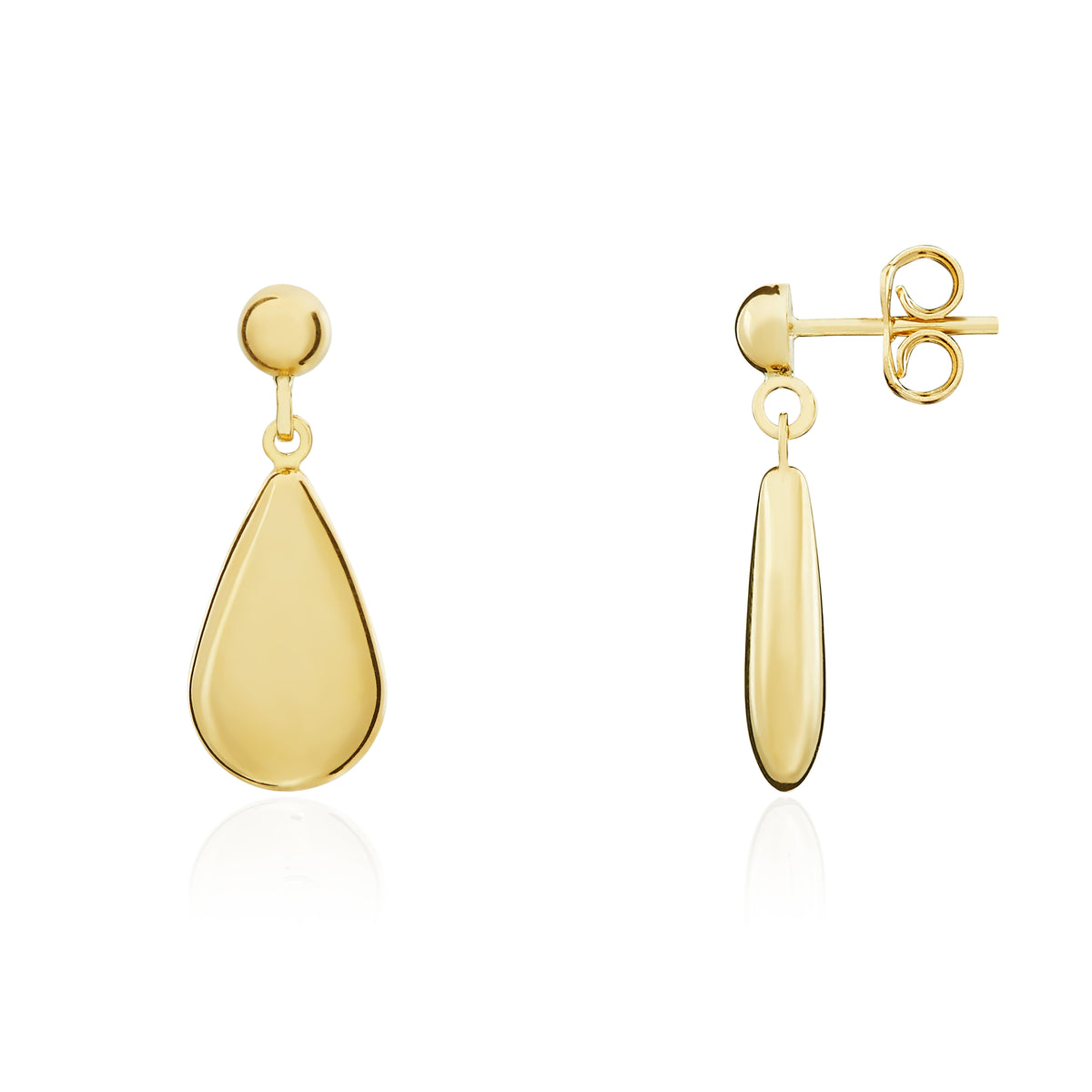 9ct Yellow Gold Flat Pear Shaped Drop Earrings with Half Bead Top