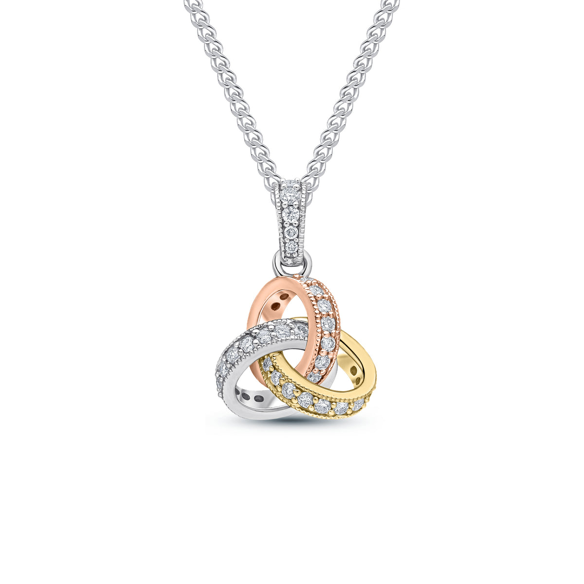 18ct Ywrg Round Diamond Grain Set Knot Pendant with Diamond Set Loop Top Small