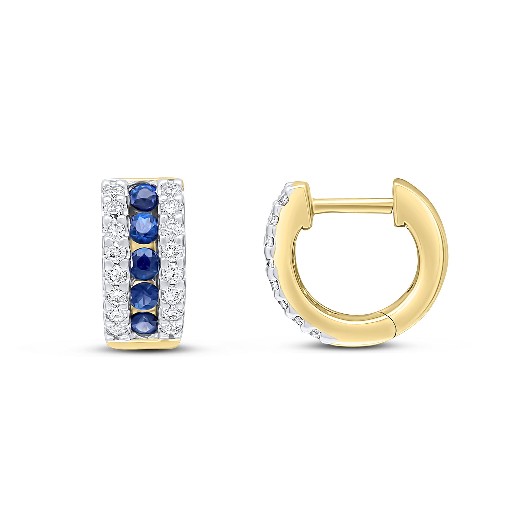 18yg Round Sapphire & Diamond 3 Row Huggies