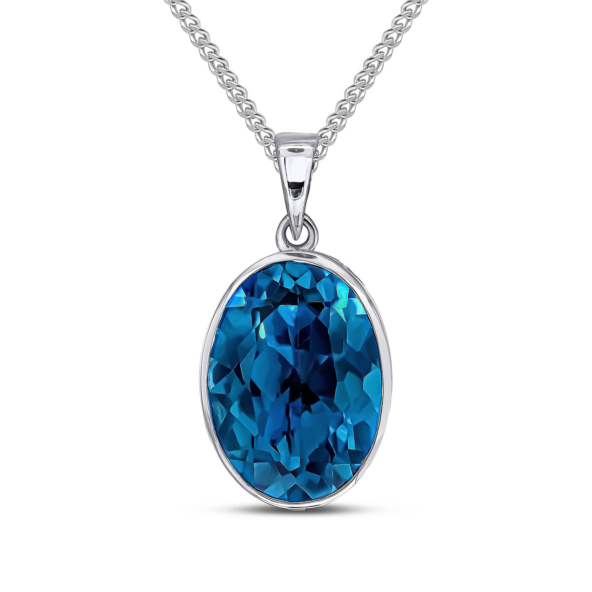 9ct White Gold 14x10 Oval London Blue Topaz Rubover Pendant