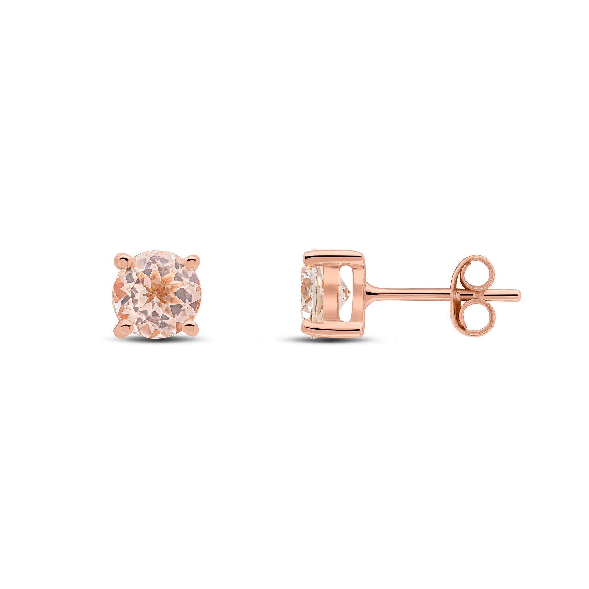 9ct rose gold 6mm Round morganite Claw Set Earrings