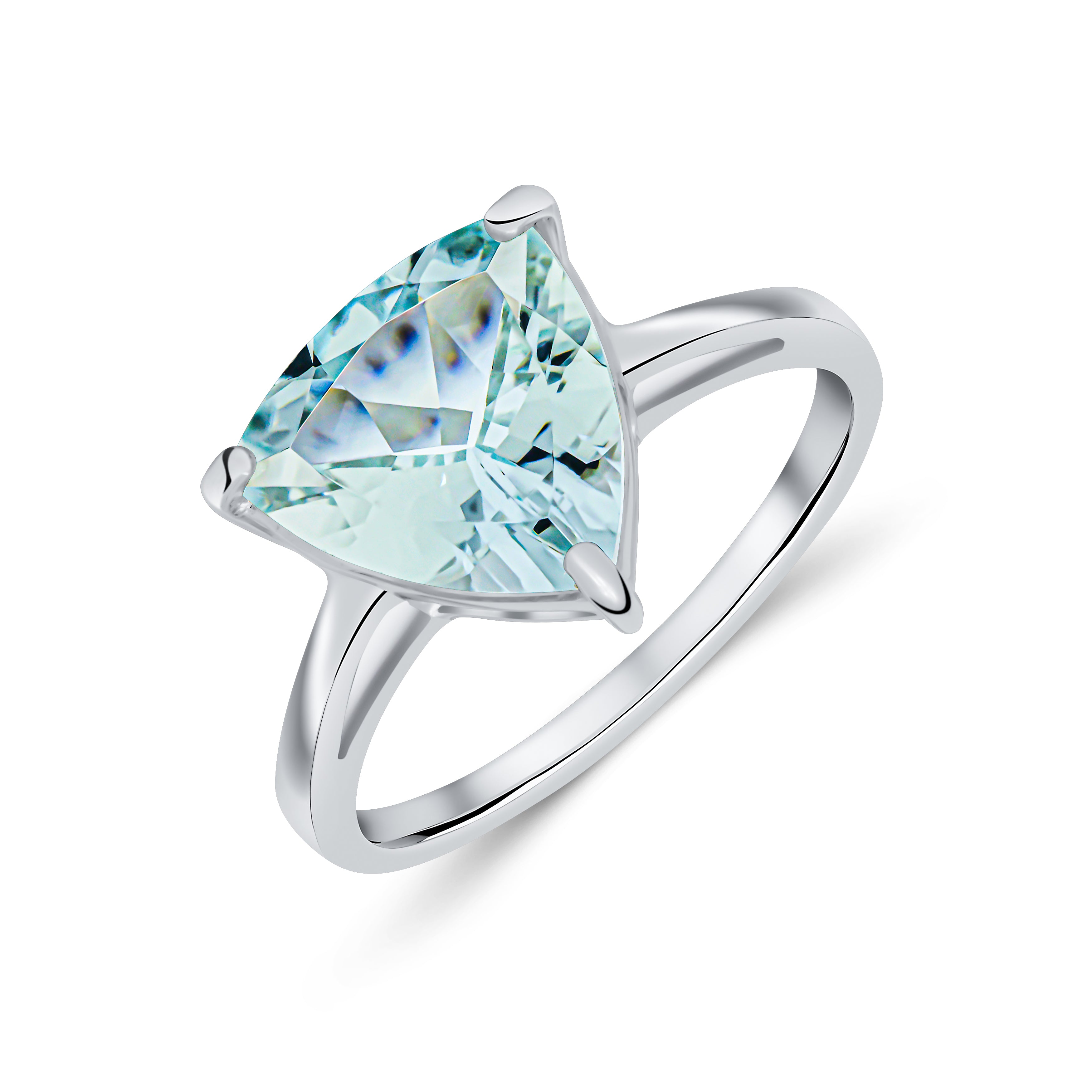 9ct White Gold 10mm Trillion Aquamarine Single Stone Claw Ring