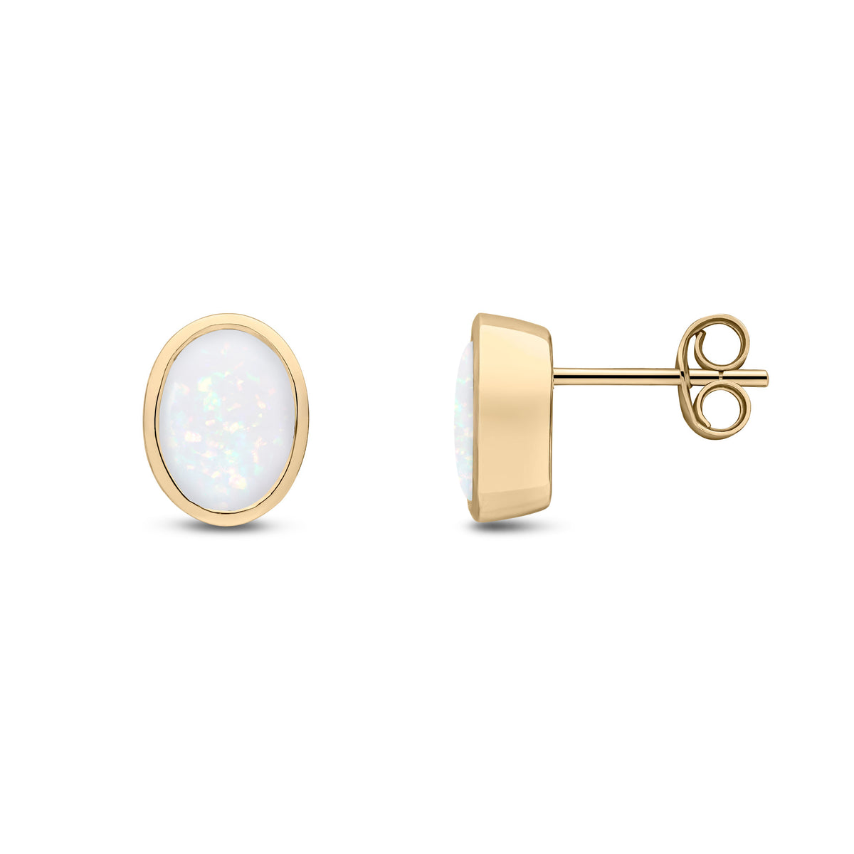 9ct Yellow Gold 8x6 Oval Opal Rubover Earrings