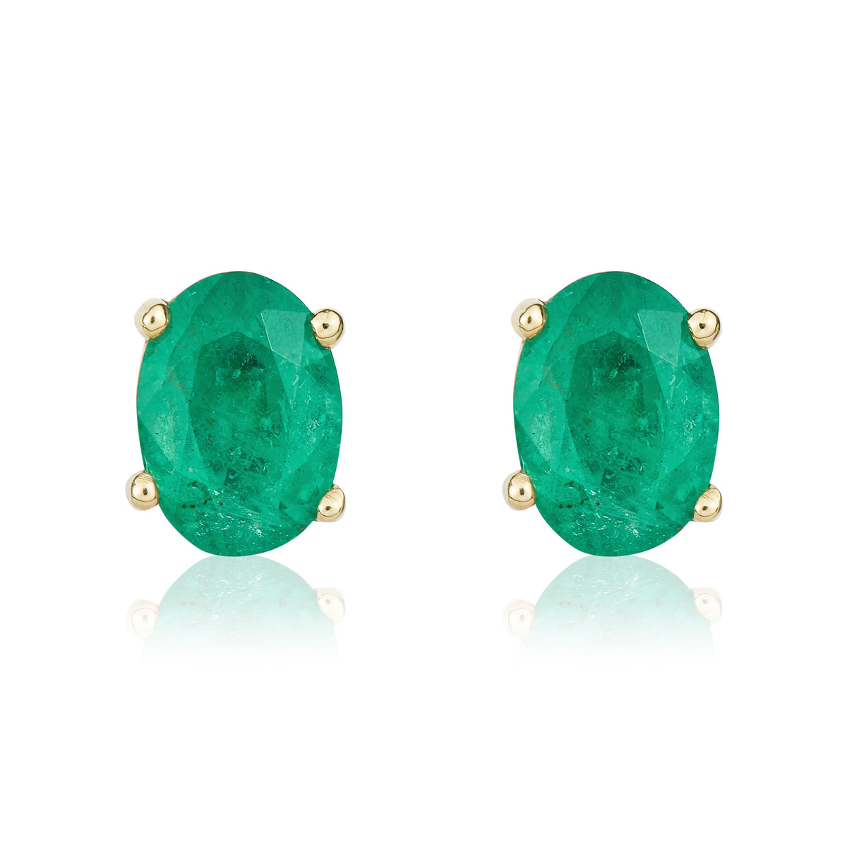 9ct Yellow Gold Oval Emerald Claw Stud Earrings