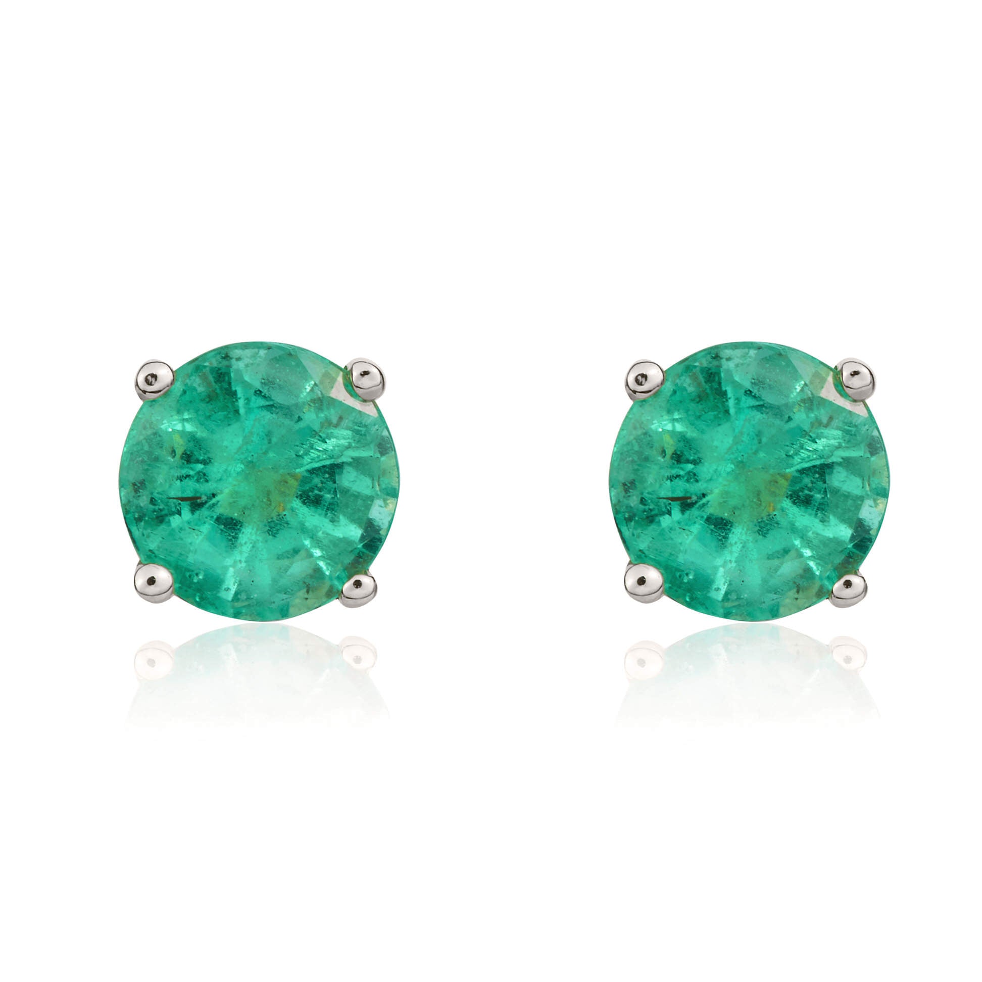 9ct White Gold 5mm Round Emerald Claw Set Stud Earrings