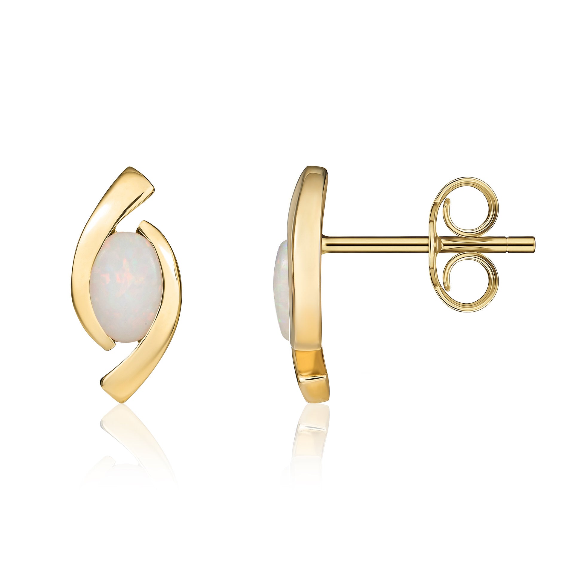 9ct Yellow Gold 6x4 Oval Opal 'eye' Stud Earrings