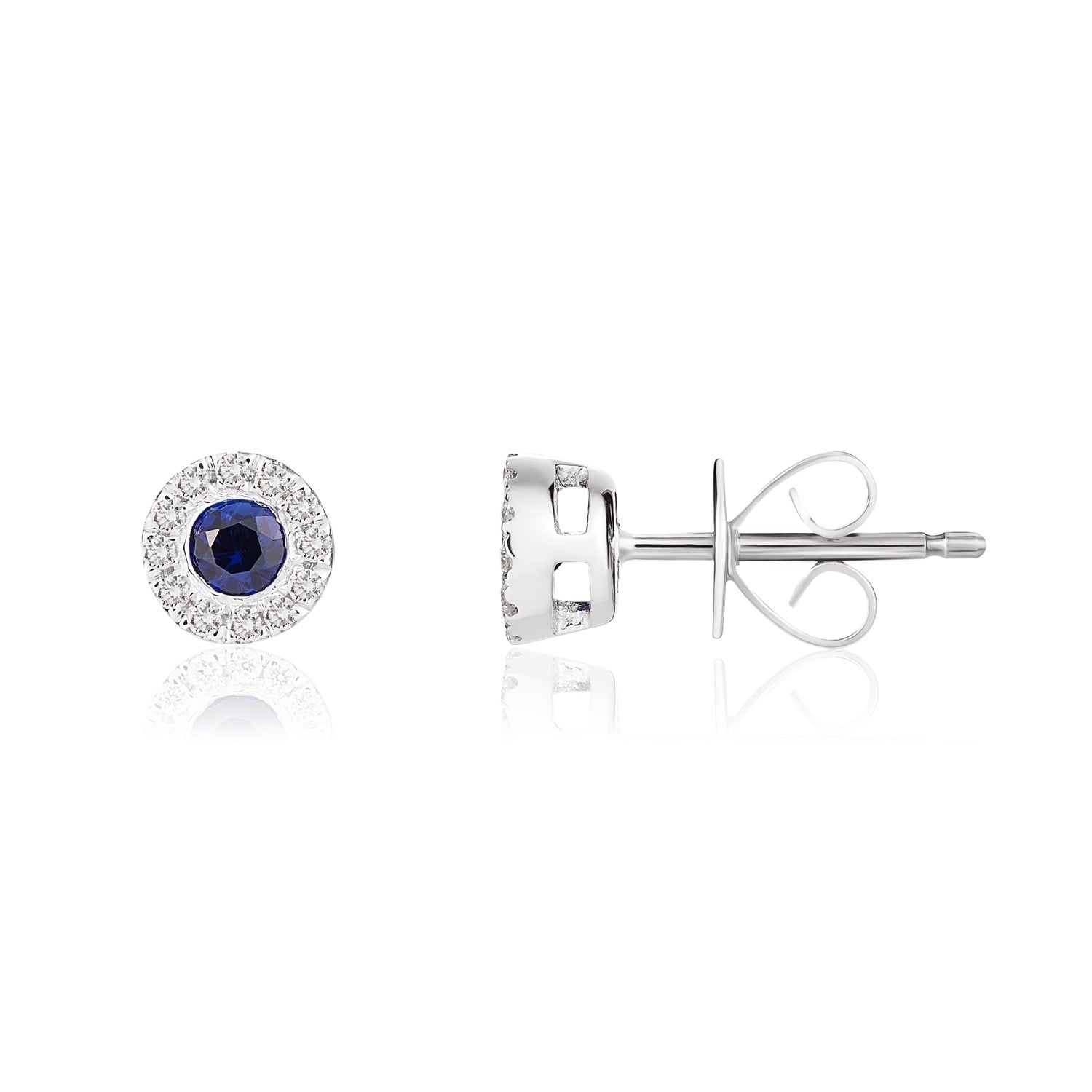 18ct White Gold 3mm Round Sapphire and Diamond Microset Cluster Earrings