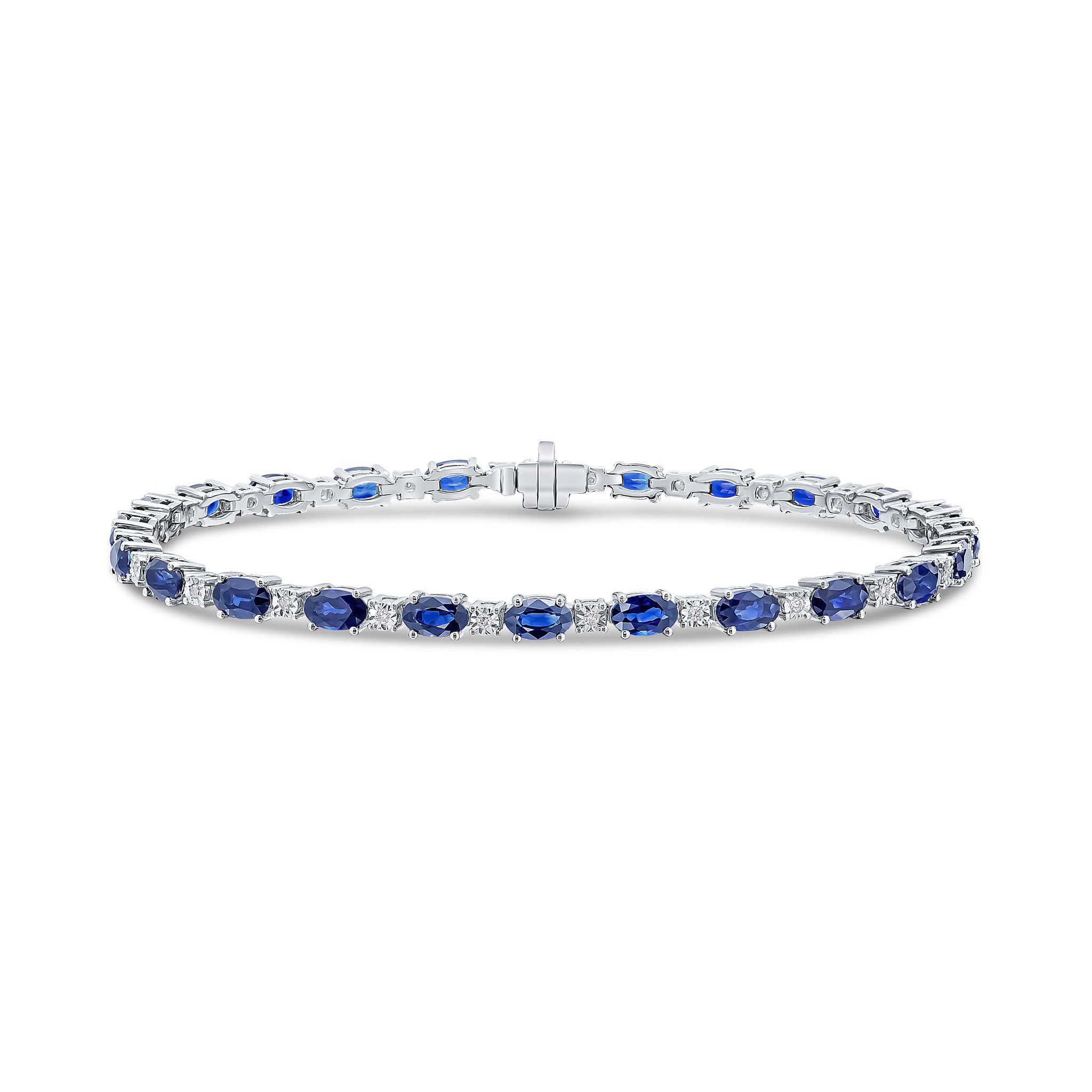 18ct White Gold Oval Sapphire & Diamond Claw Bracelet