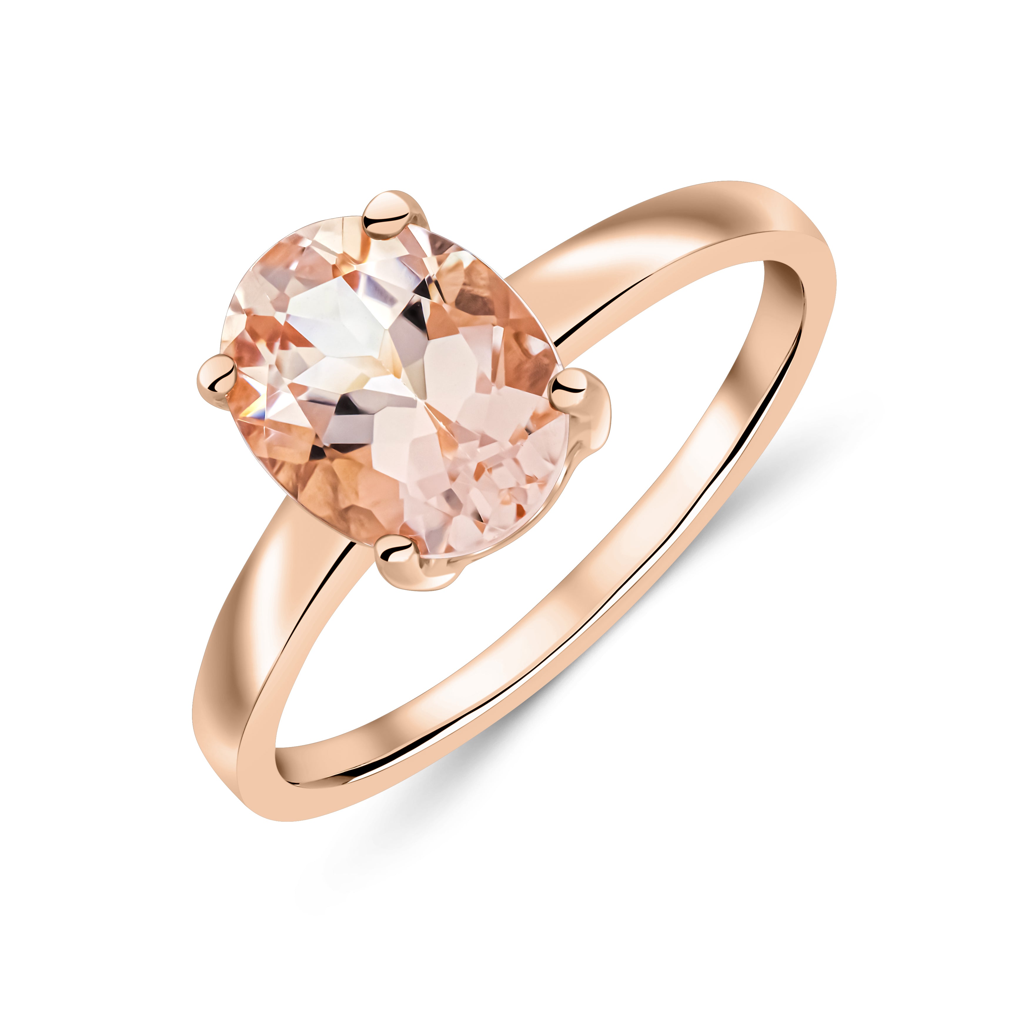 9ct Rose Gold 9x7mm Oval Morganite 4 Claw Single Stone Ring