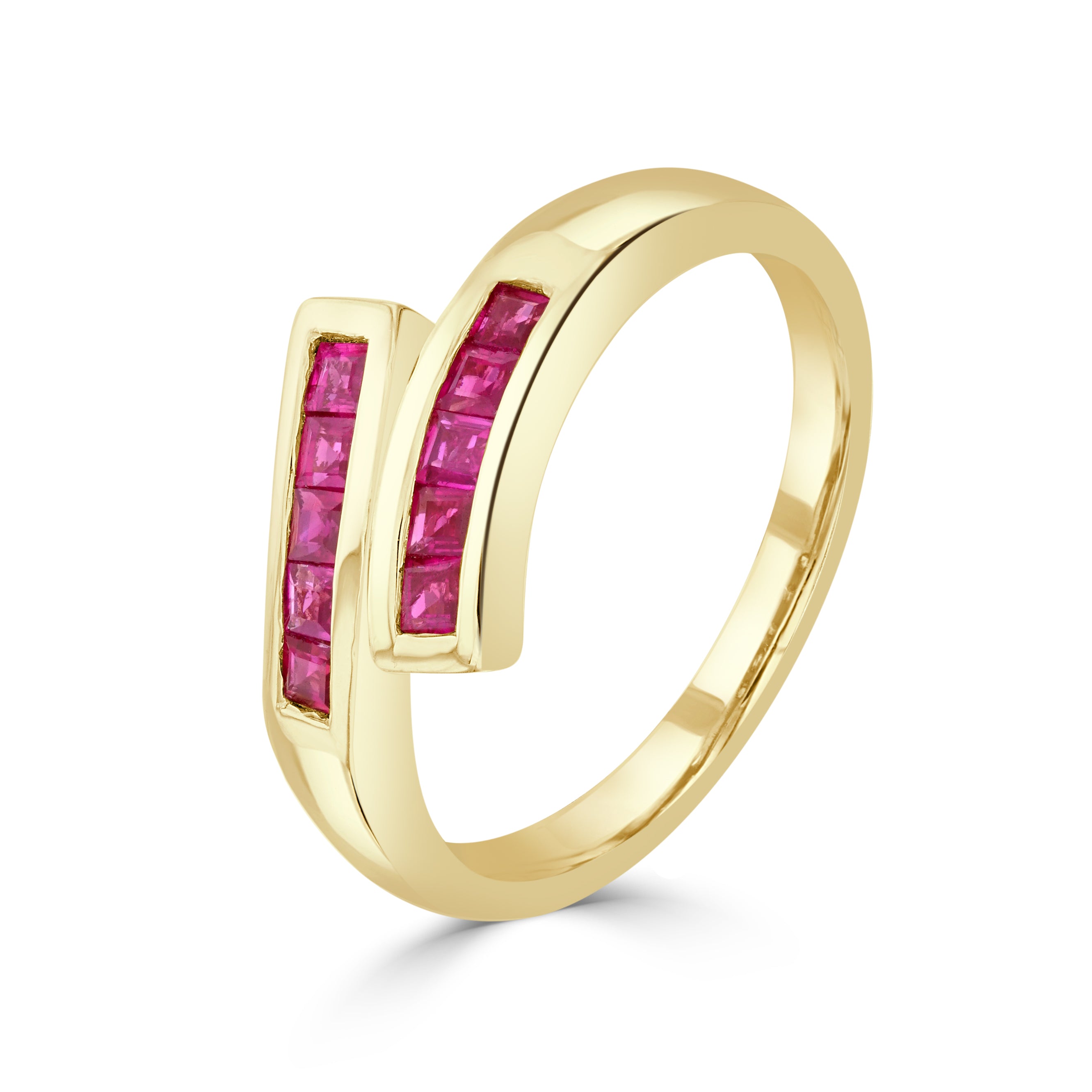 9ct Yellow Gold Square Ruby Channel Set Crossover 1 2 Eternity Ring