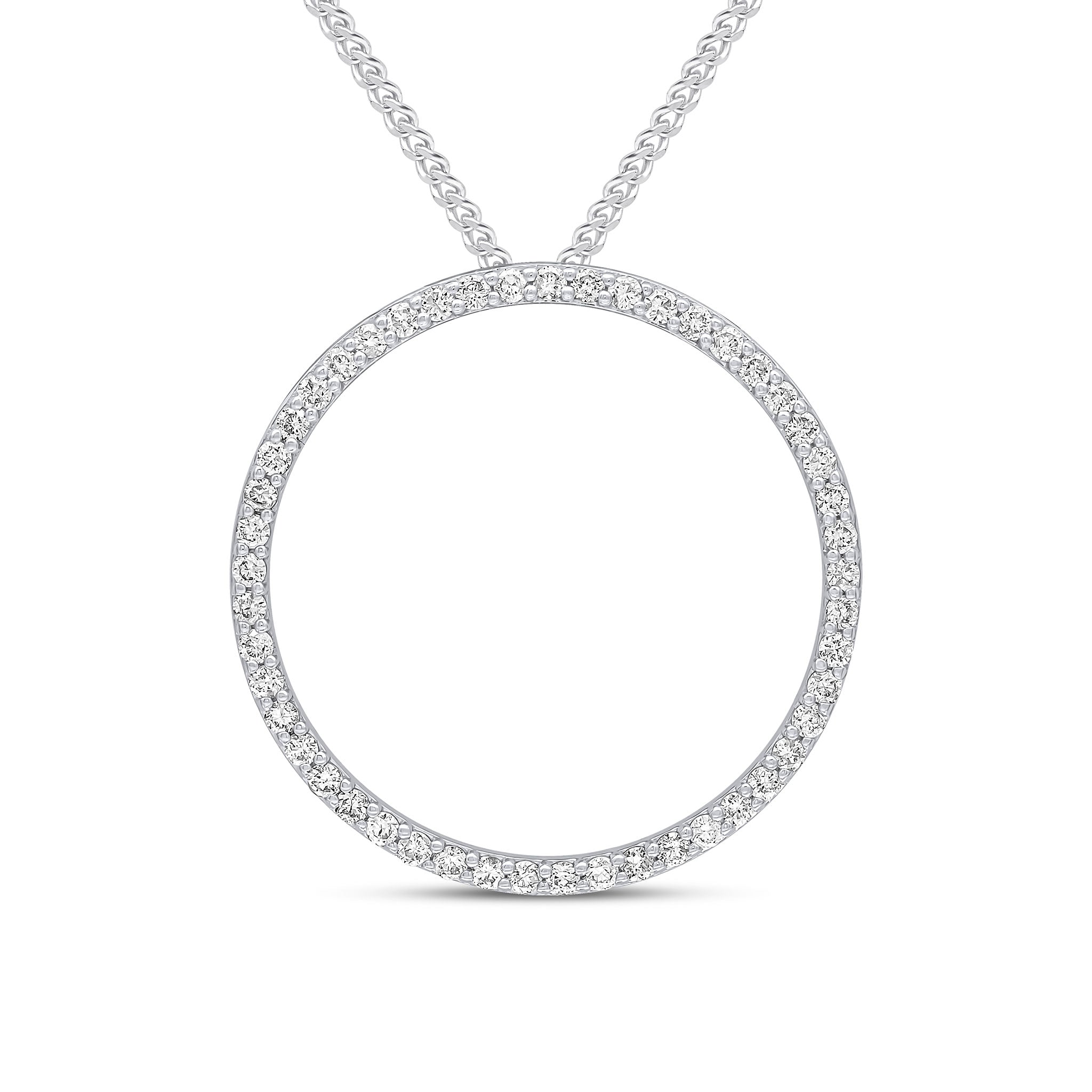 18ct White Gold Round Diamond Claw Set Open Circle Slider Pendant 27mm