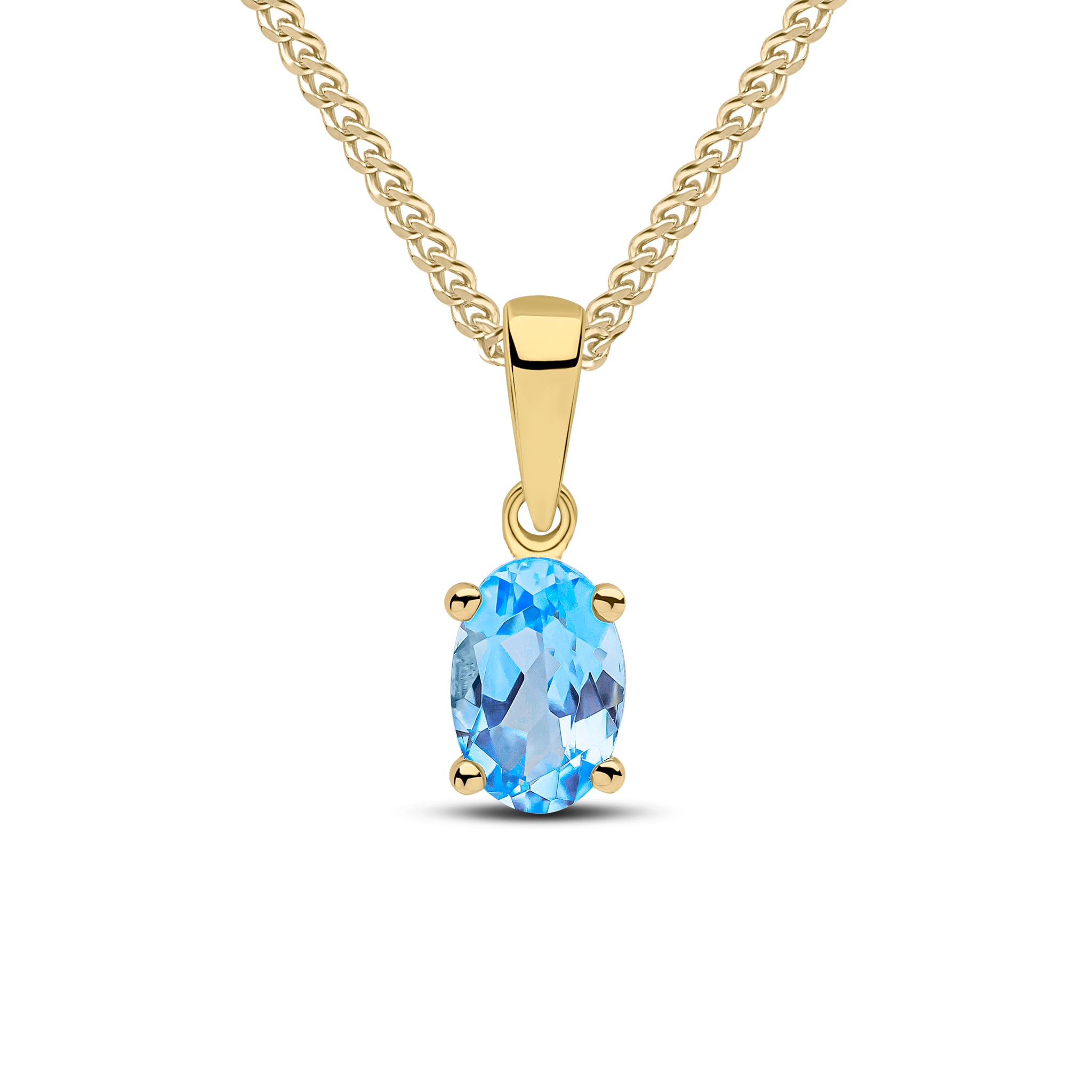 9ct yellow gold 6 x 4 mm oval Swiss Blue Topaz Claw pendant