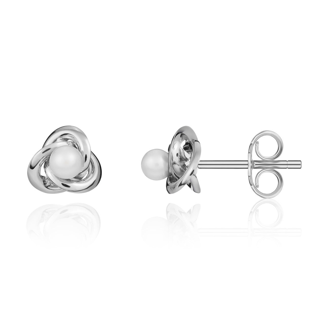9ct white gold Knot Stud Earrings With 3.5mm cultured freshwater pearl Centre
