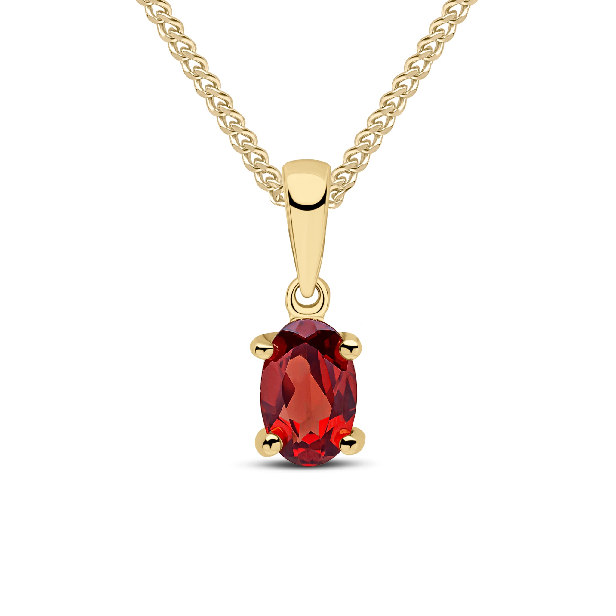 9ct Yellow Gold 6x4 Oval Garnet Claw Pendant