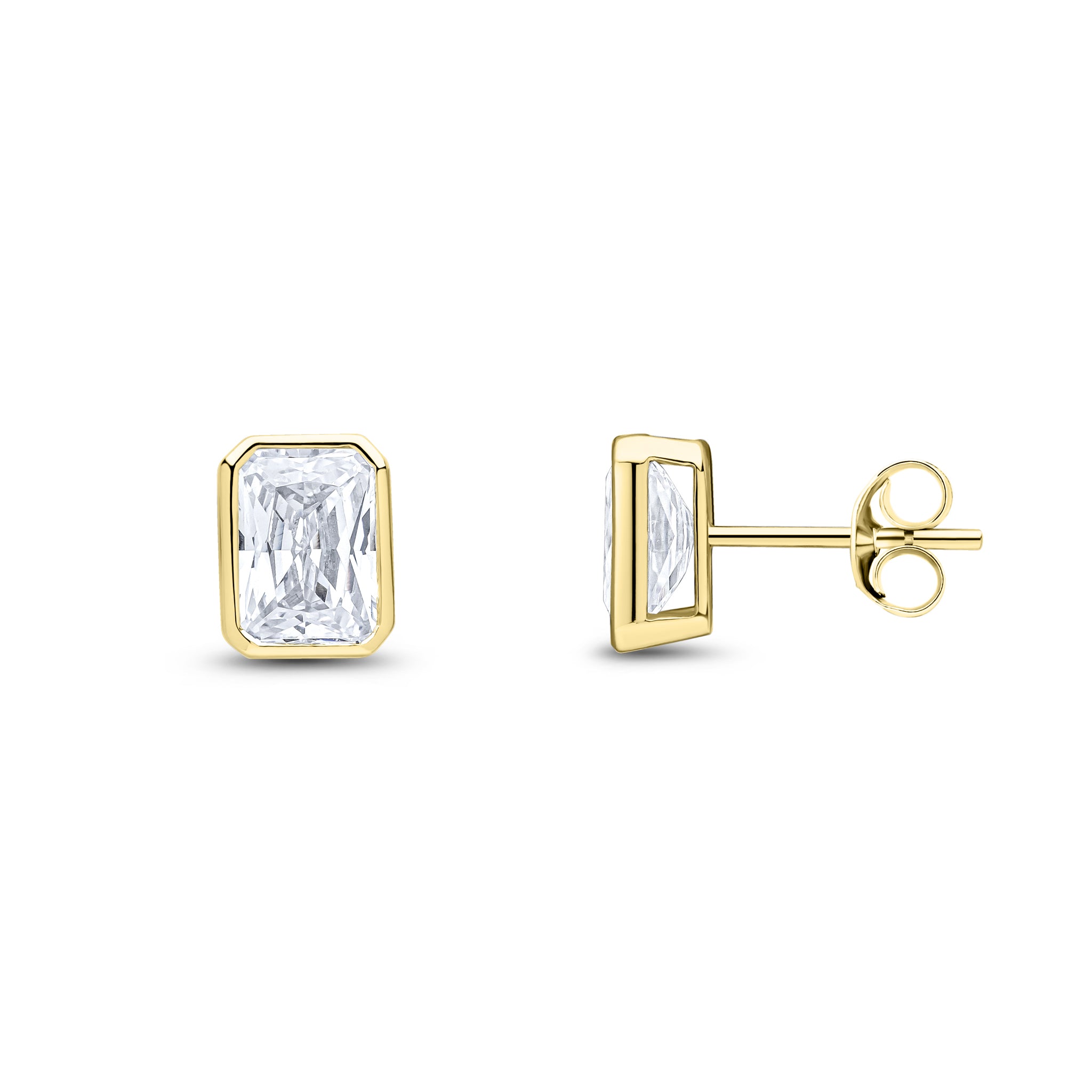 9ct Yellow Gold 7x5 Octagon CZ Rubover Set Earrings