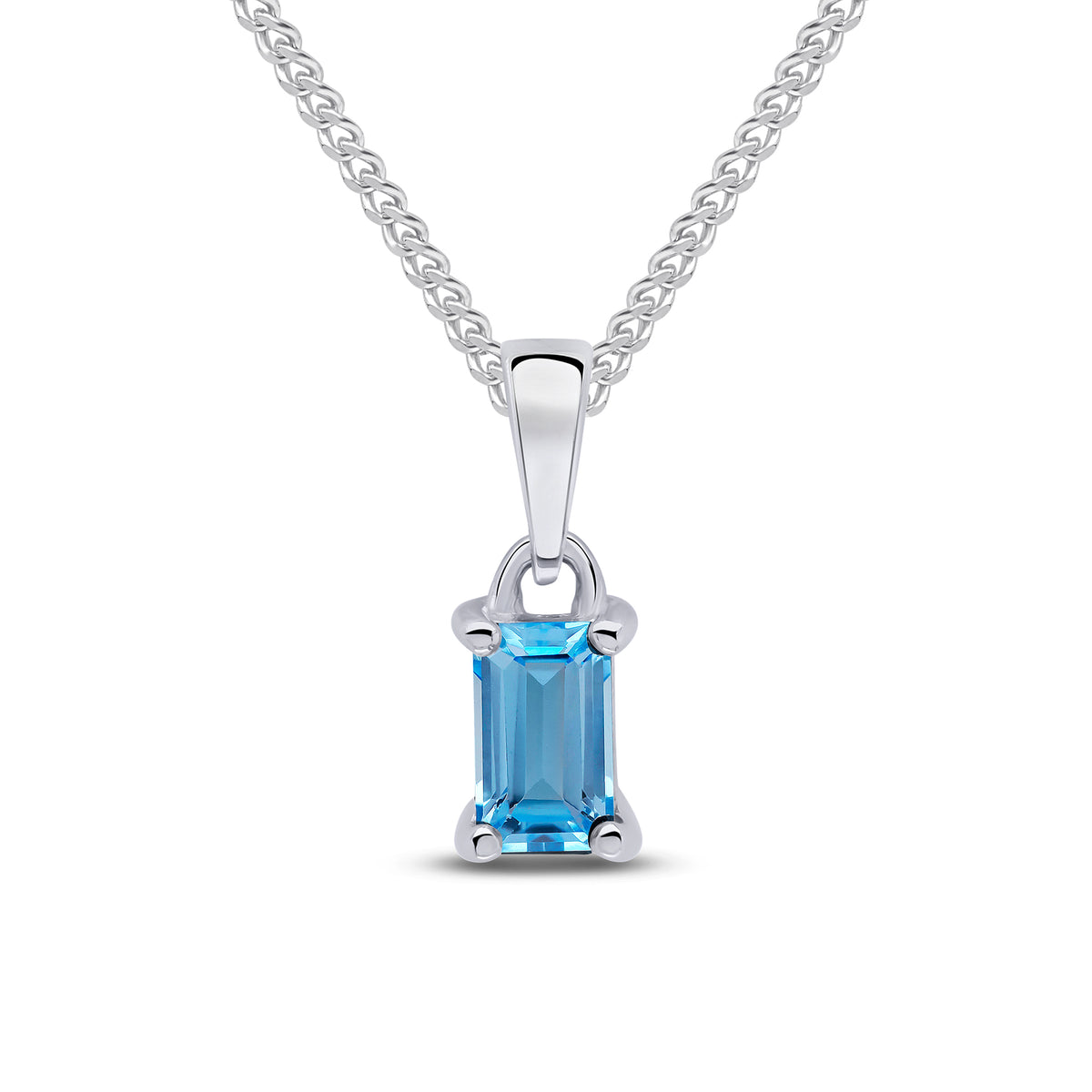9ct White Gold 5x3 Octagon Swiss Blue Topaz Claw Pendant