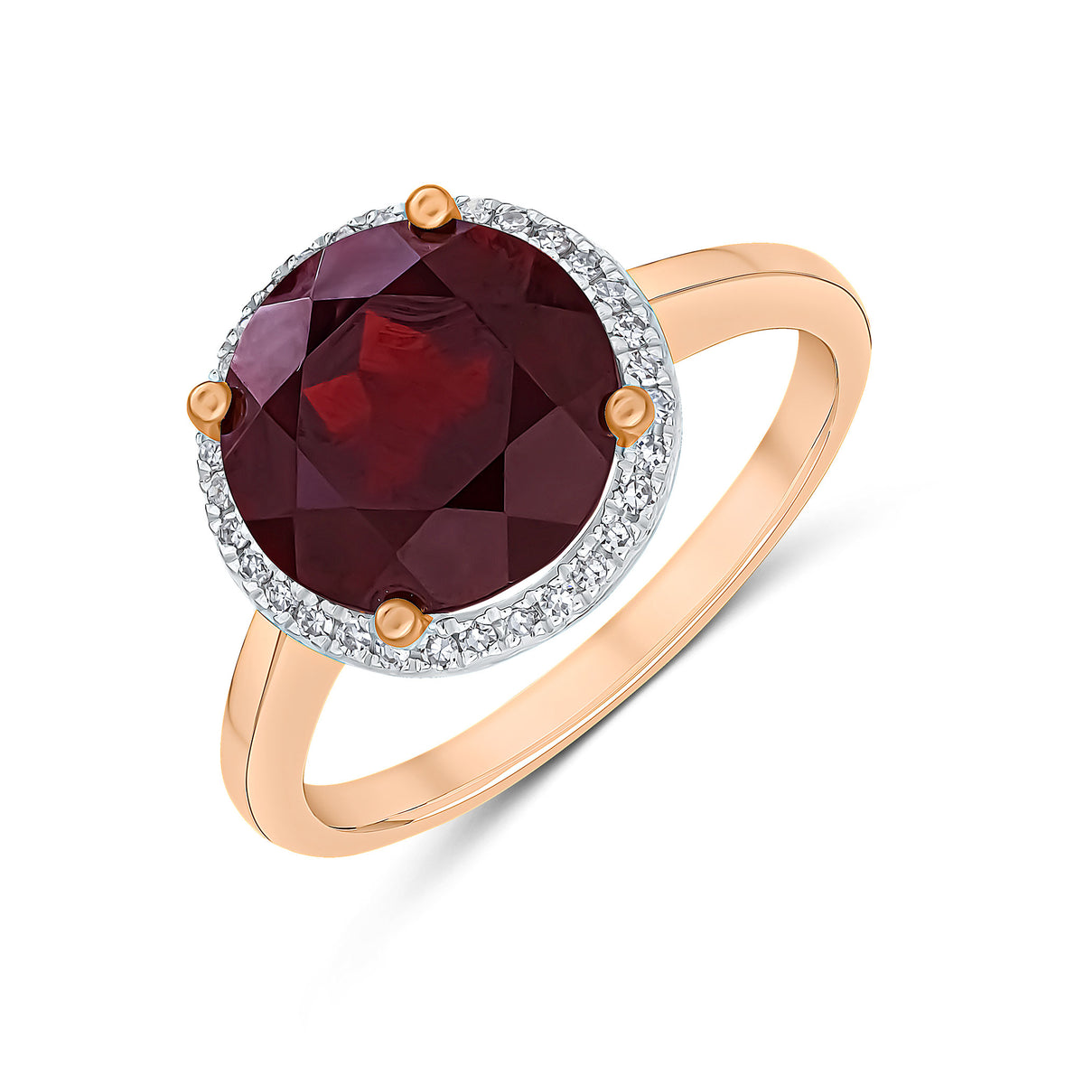 9ct Rose Gold 10mm Round Garnet & Diamond Cluster Ring