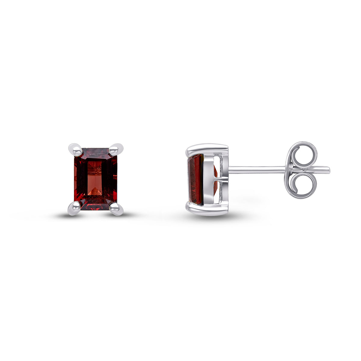 9ct White Gold 6x4 Octagon Garnet Claw Set Earrings