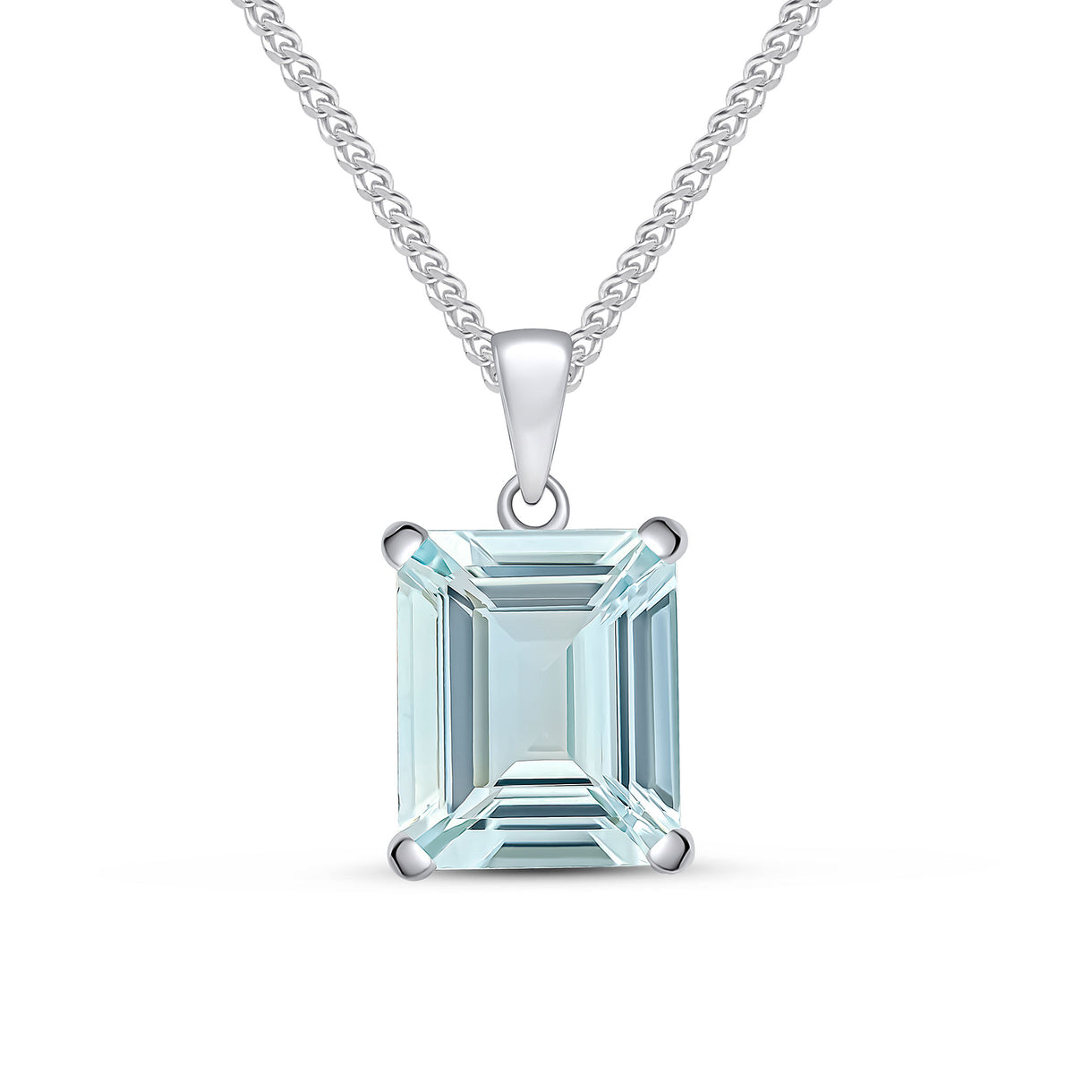 9ct White Gold 12x10 Octagon Aquamarine Claw Set Pendant