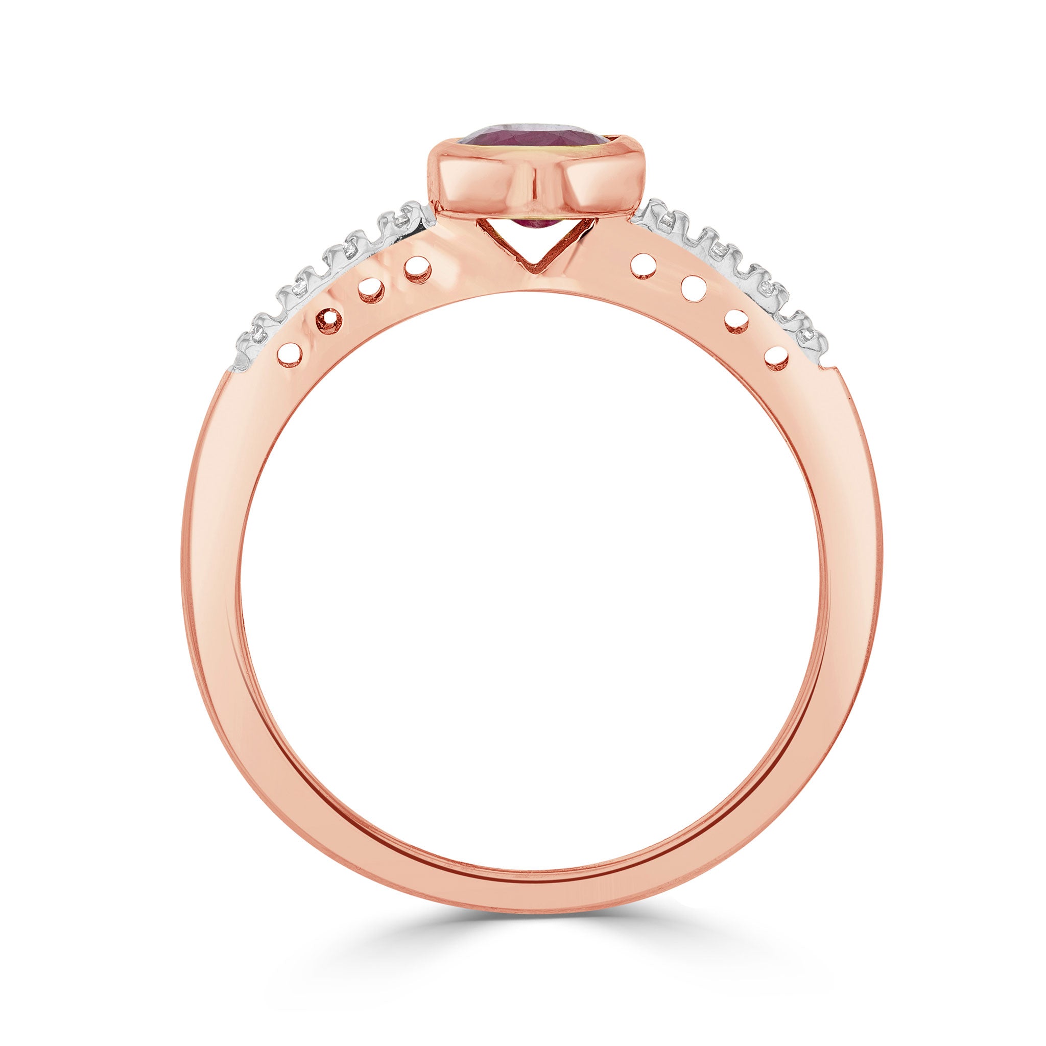 9CT RG RUBOVER 7X5 OVAL RUBY SINGLE STONE RING WITH CLAW SET DIAMOND SHOULDERS. RHODIUM TO DIAMONDS 1