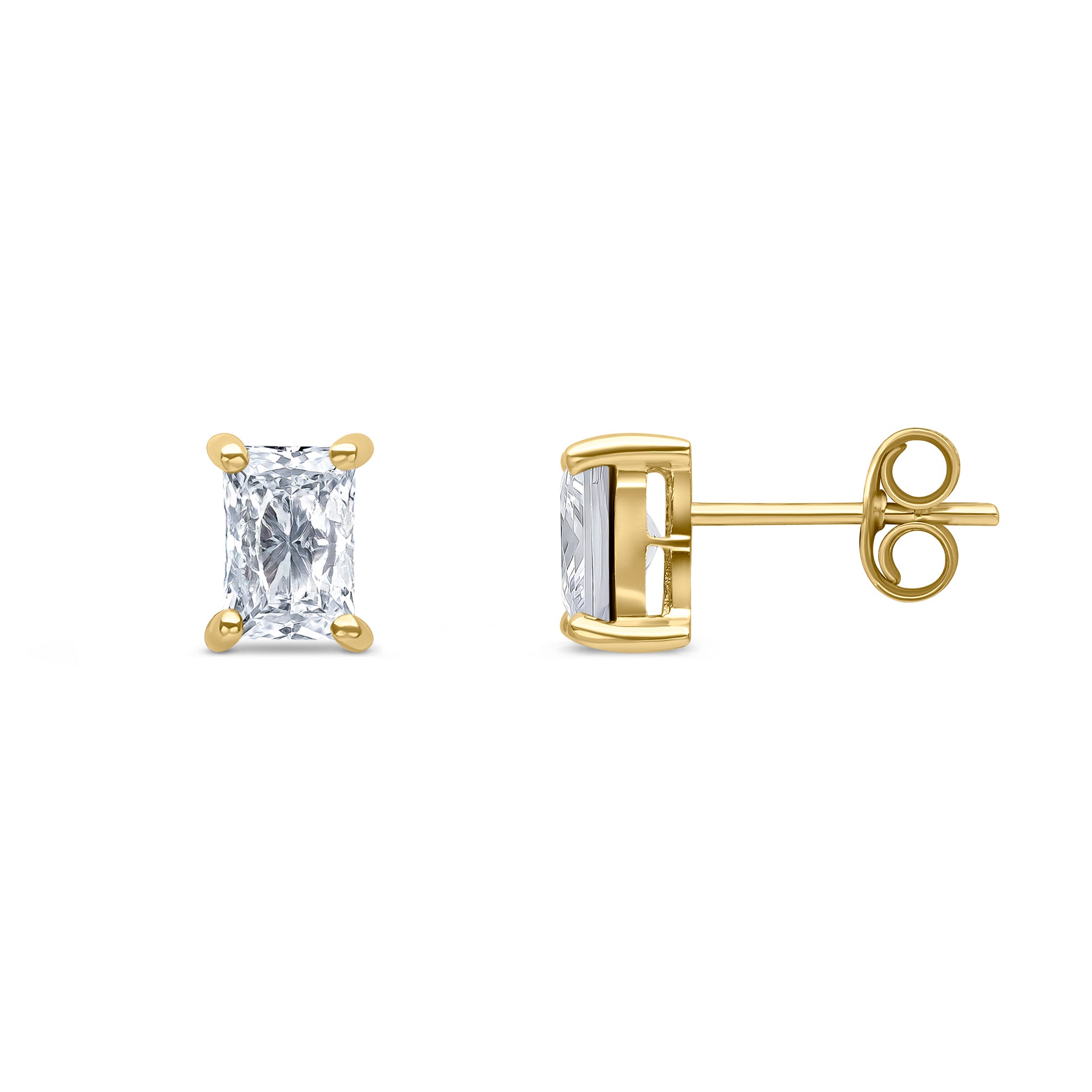 9ct Yellow Gold 6x4mm Octagon CZ Claw Set Earrings