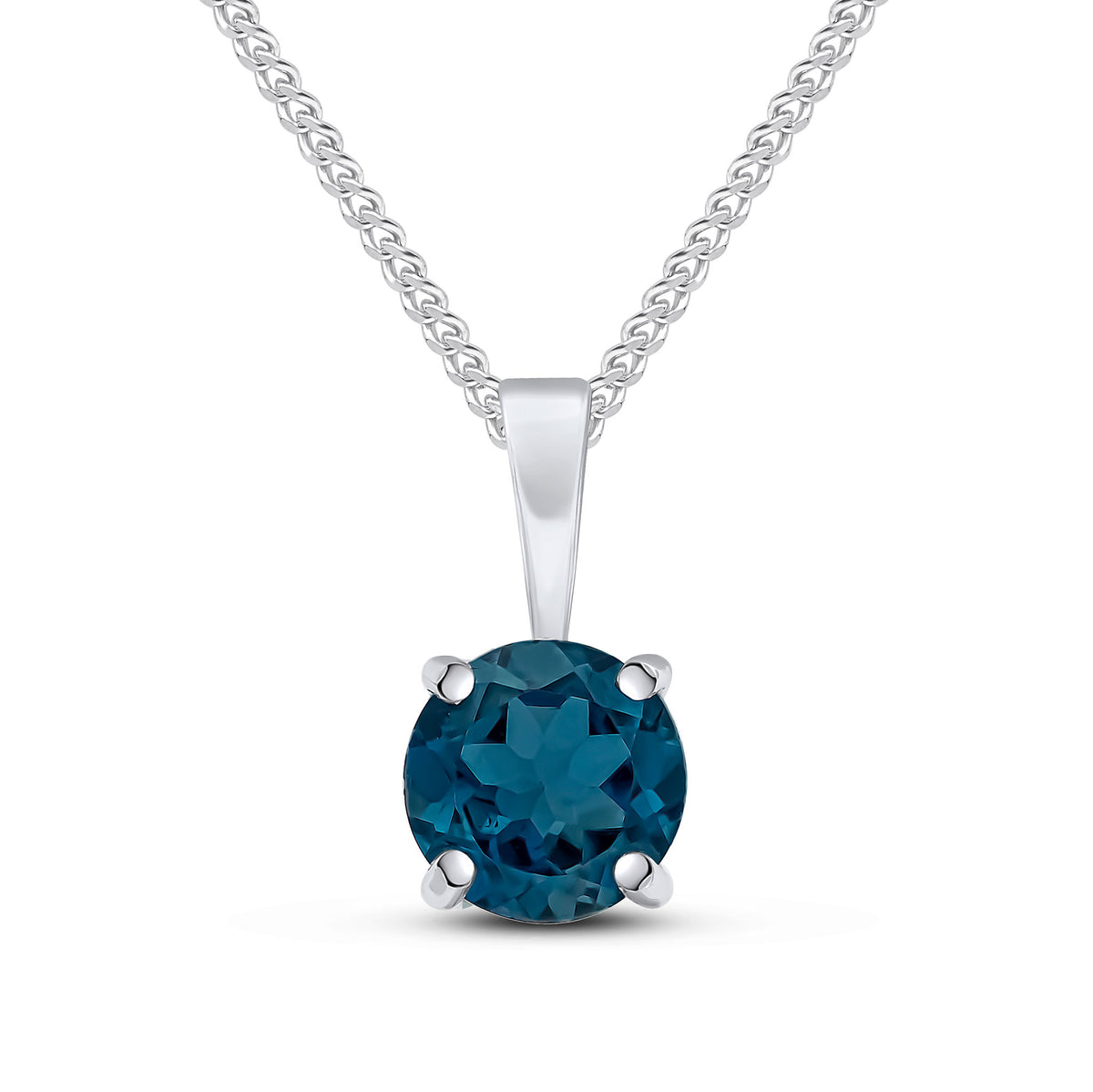 9ct White Gold 6mm Round London Blue Topaz Claw Pendant