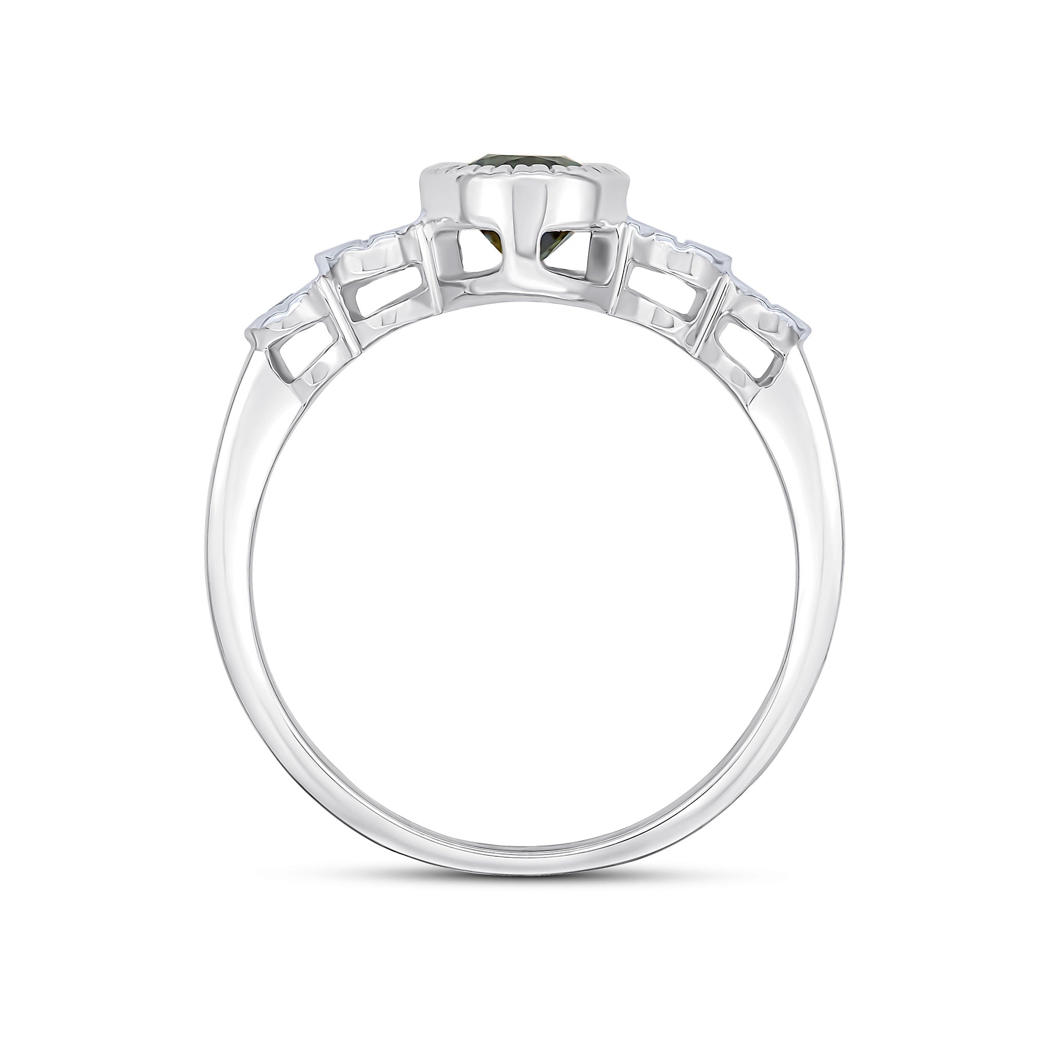 9CT WHITE GOLD MILLEGRAIN OVAL SAPPHIRE AND ILLUSION DIAMOND 4ST SHOULDERS RING 1
