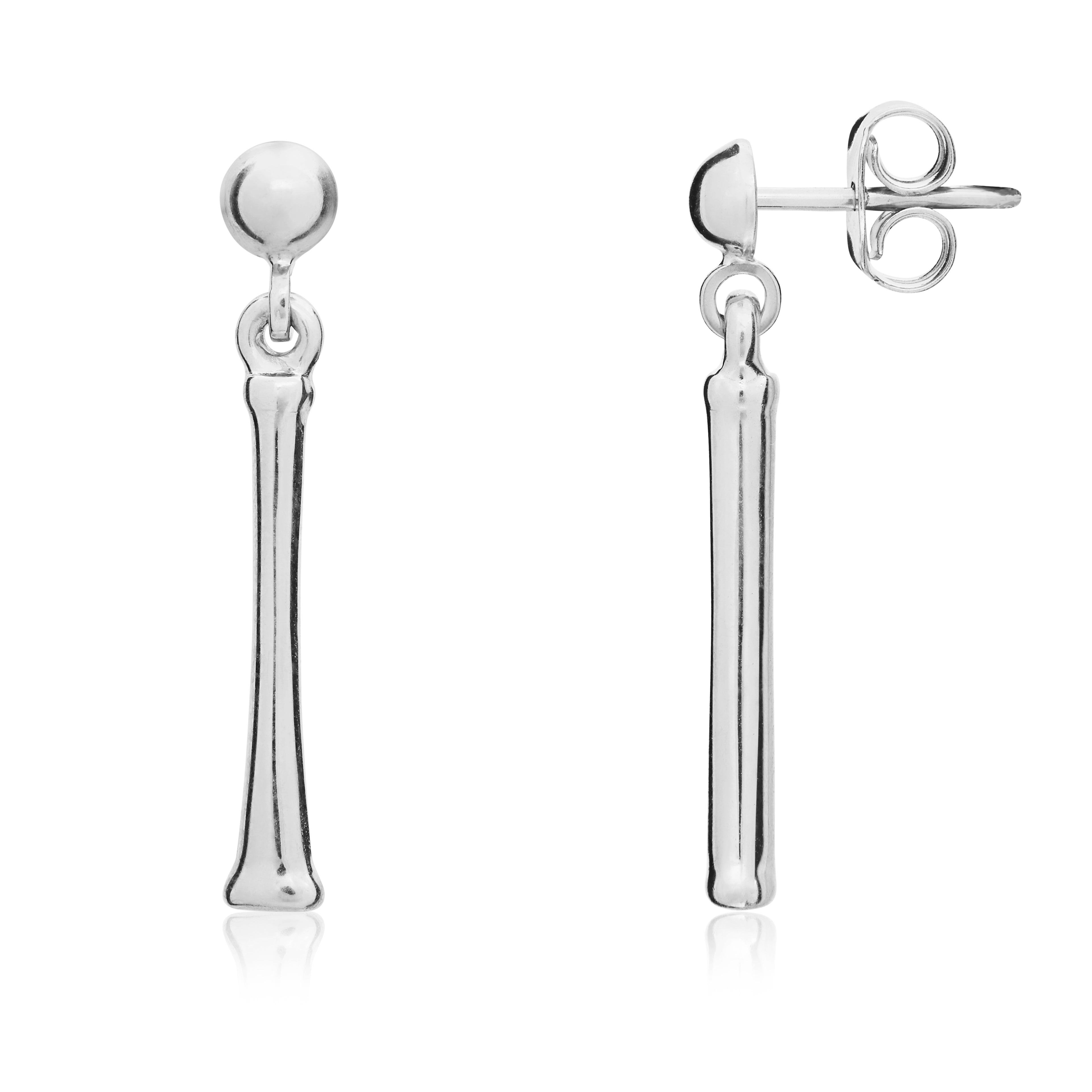 9ct white gold.Pol.'Pillar' Drop earrings