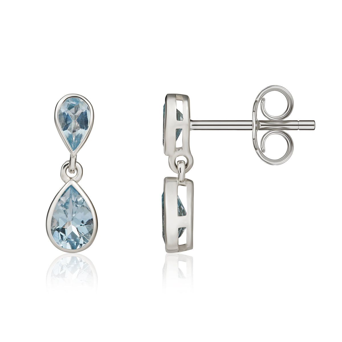 9ct White Gold Aquamarine Pear Double Drop Earrings