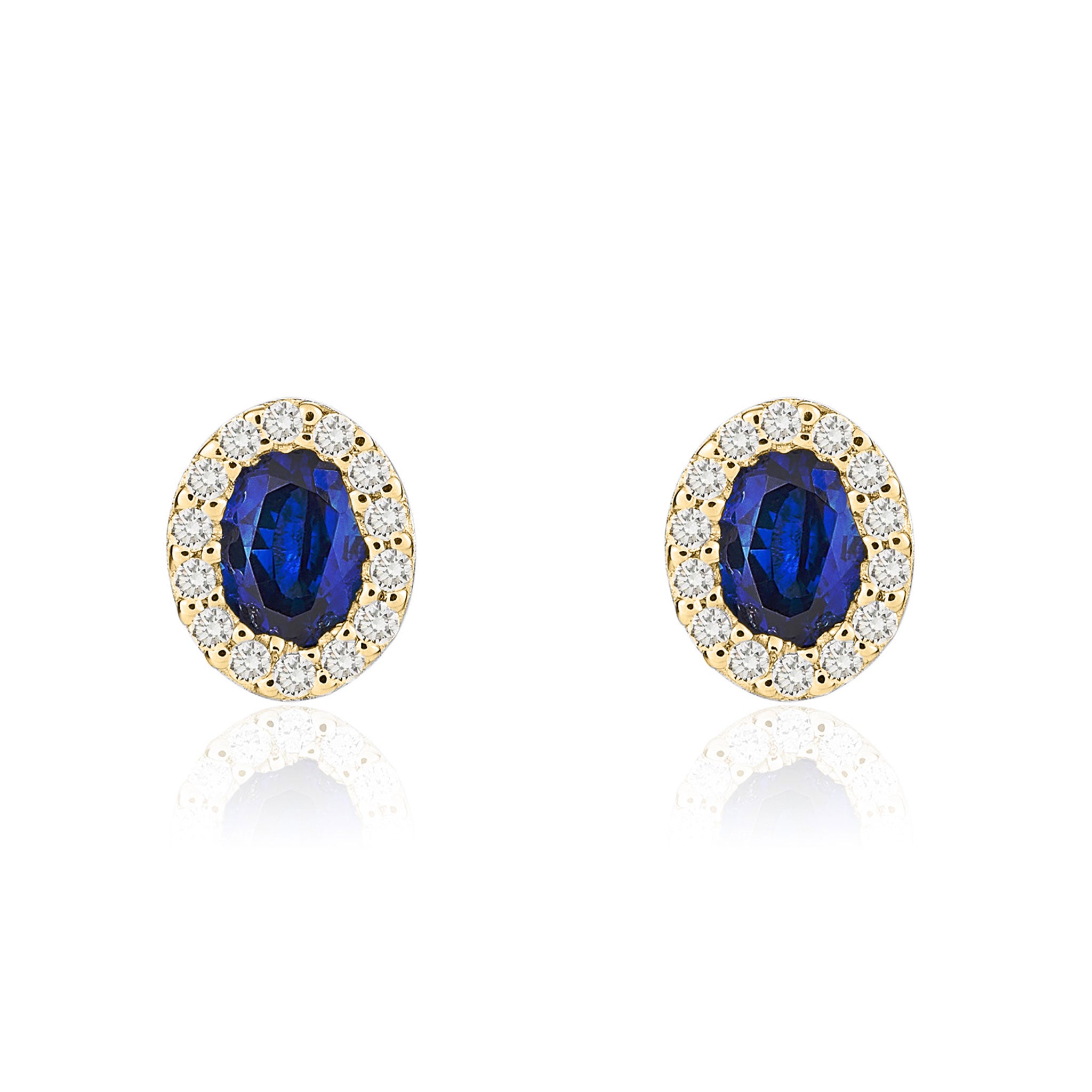 18ct Yellow Gold 4x3 Oval Sapphire & Diamond Microset Cluster Earrings
