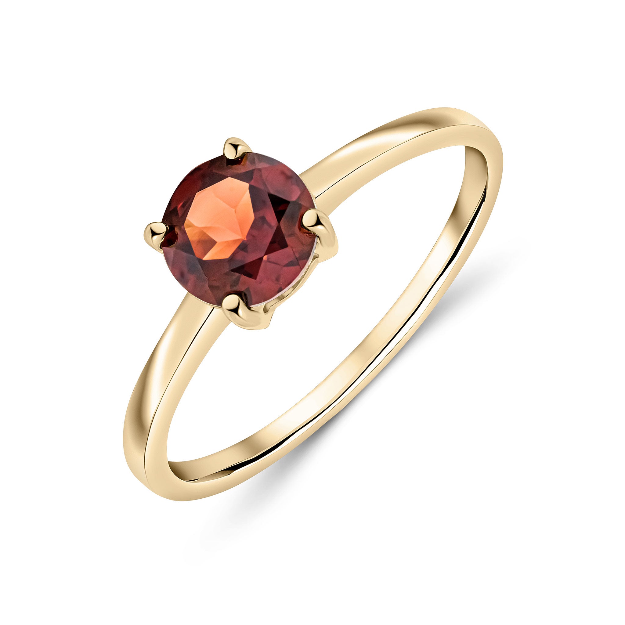9ct Yellow Gold 6mm Round Garnet 4 Claw Single Stone Ring