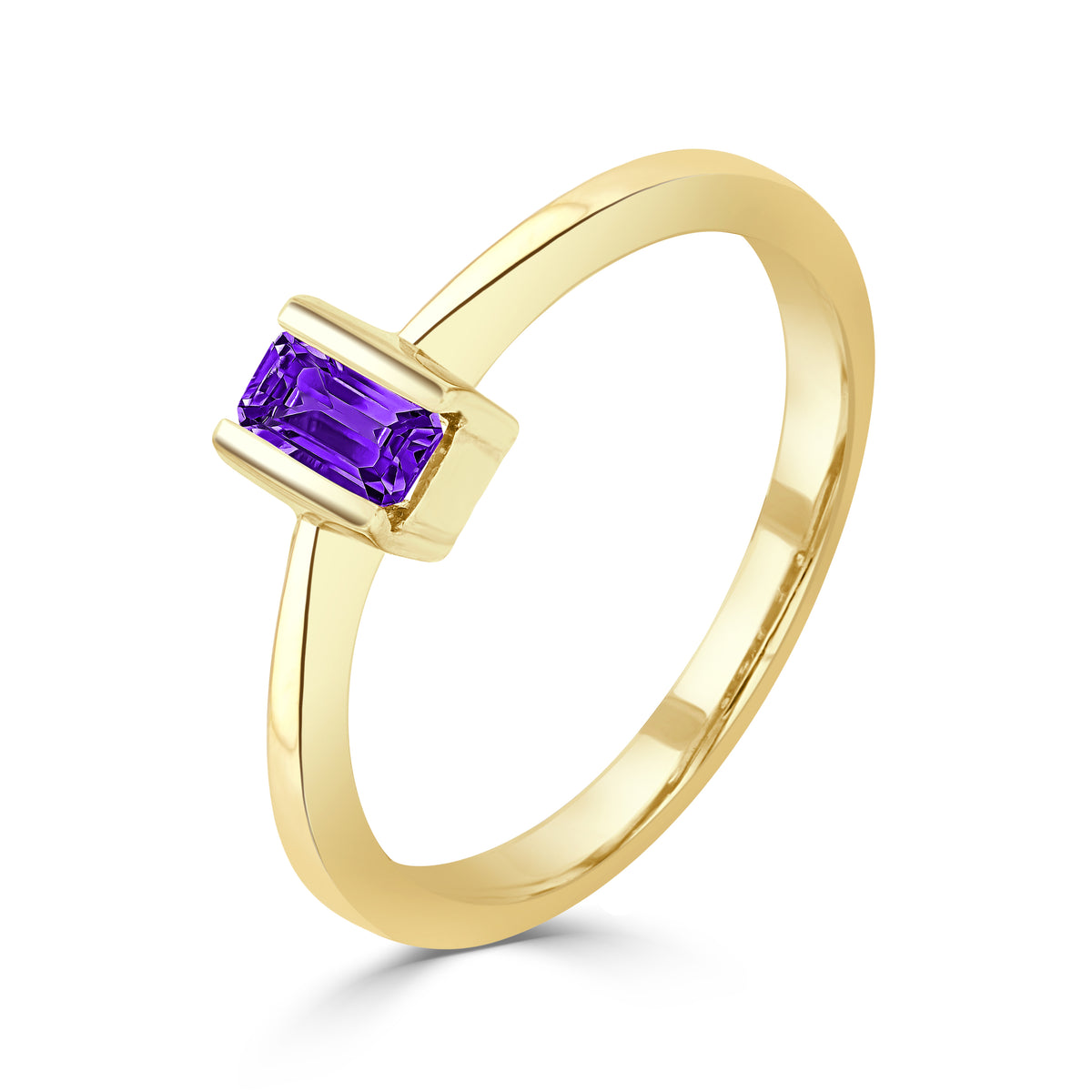 9ct Yellow Gold 5x3mm Octagon Amethyst Bar Set Single Stone Ring